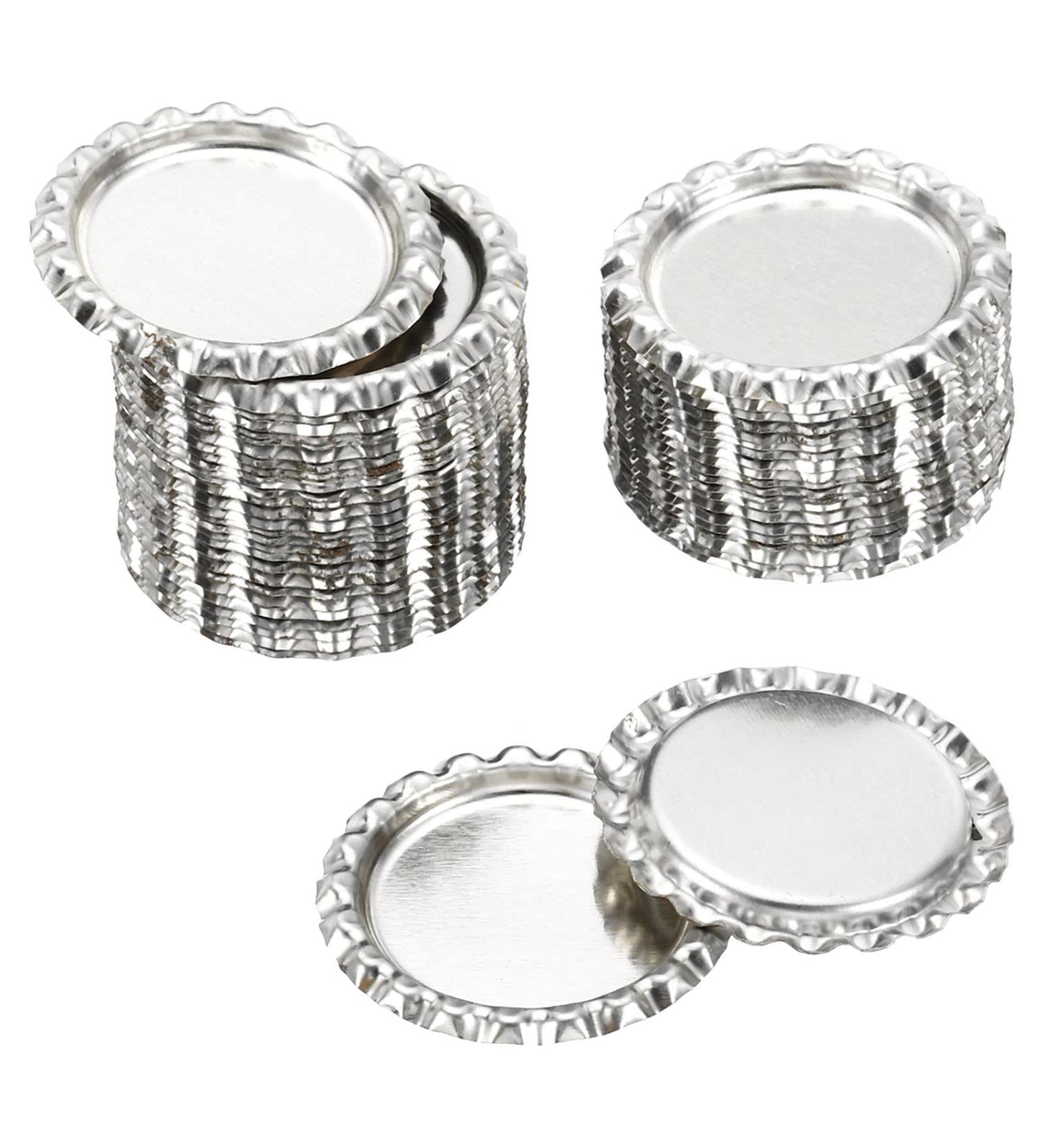PATIKIL 1 Inch Flat Decorative Bottle Caps 50 Pack Craft Bottle Pendant Trays Double Sides Printed for DIY Pendants Craft Scrapbooks Silver Tone - Buy Online on GoSupps.com