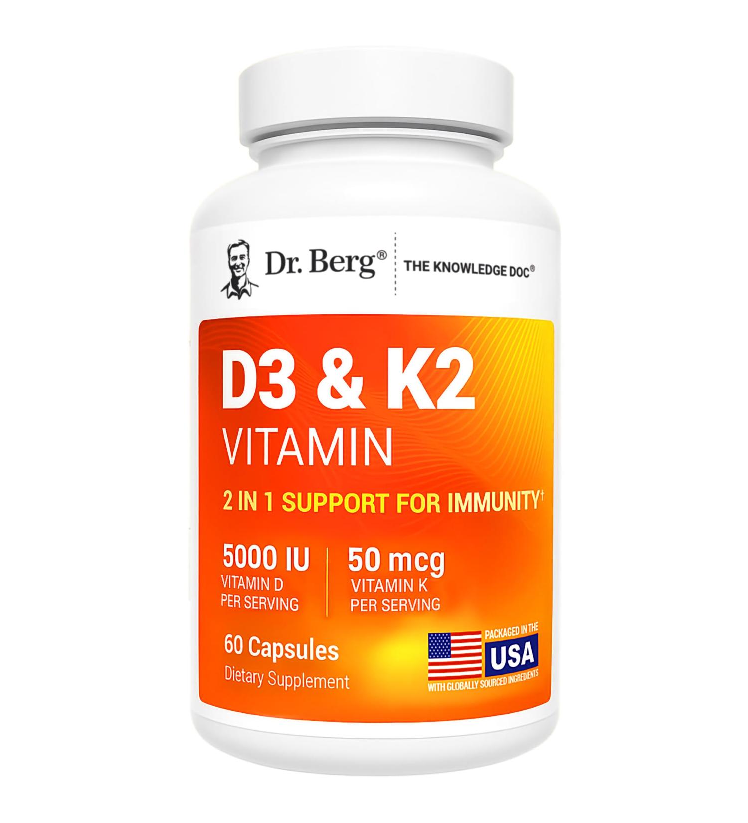 Dr. Berg Maximum Strength 2-in-1 Vitamin D3 K2 5000 IU | Naturally Derived D3 | 4X Lab-Tested & Verified | High Absorption Formula | K2 D3 Vitamin Supplement - 60 Capsules 60 Count (Pack of 1) - Buy Online on GoSupps.com