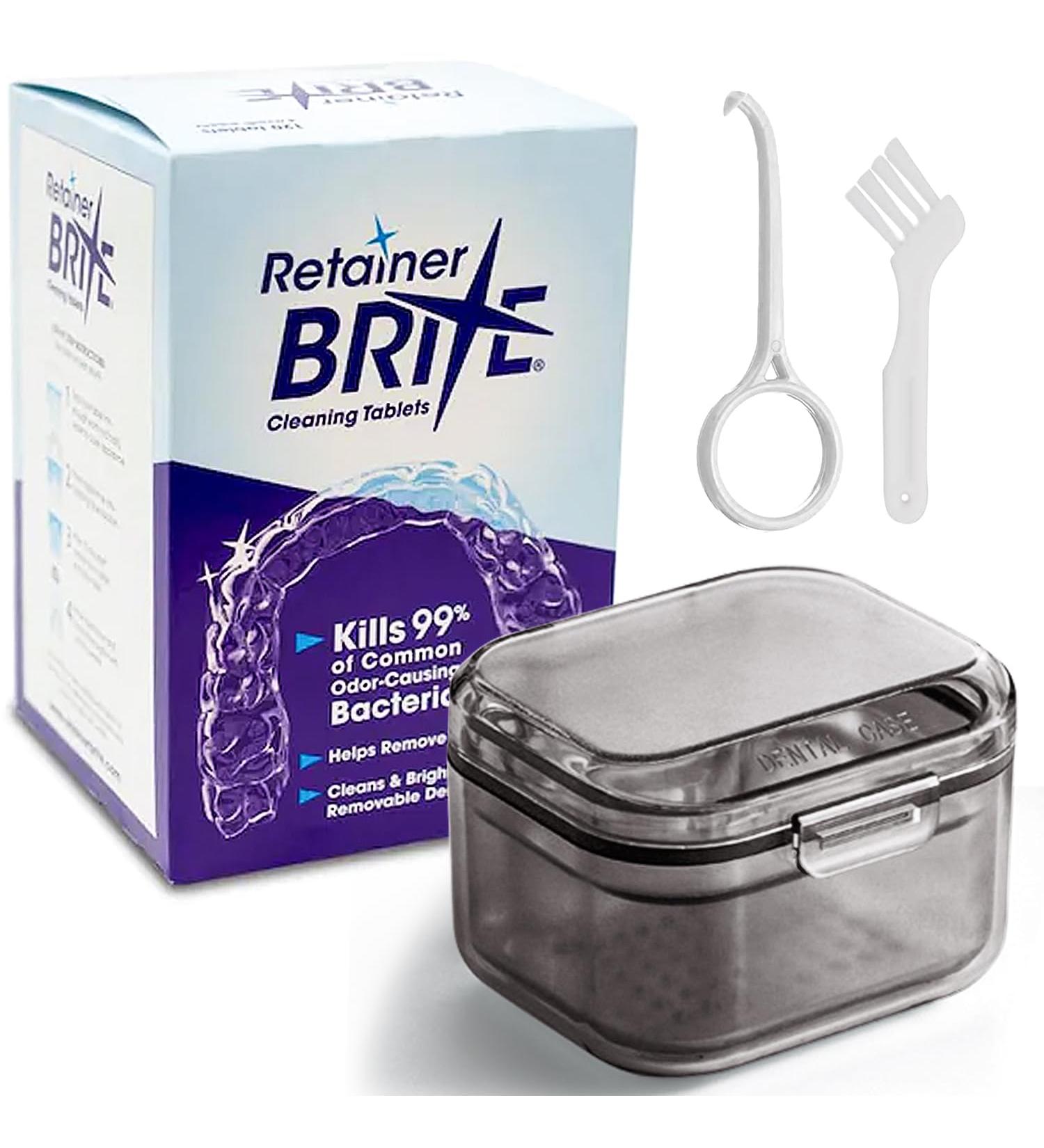 Retainer Brite Cleaning Kit Including 96 Tablets (3 Month Supply) and Case - Retainer Box Ideal for retainers mouthguard dentures invisalign. Removes Plaque and Tartar. (Black) - Buy Online on GoSupps.com