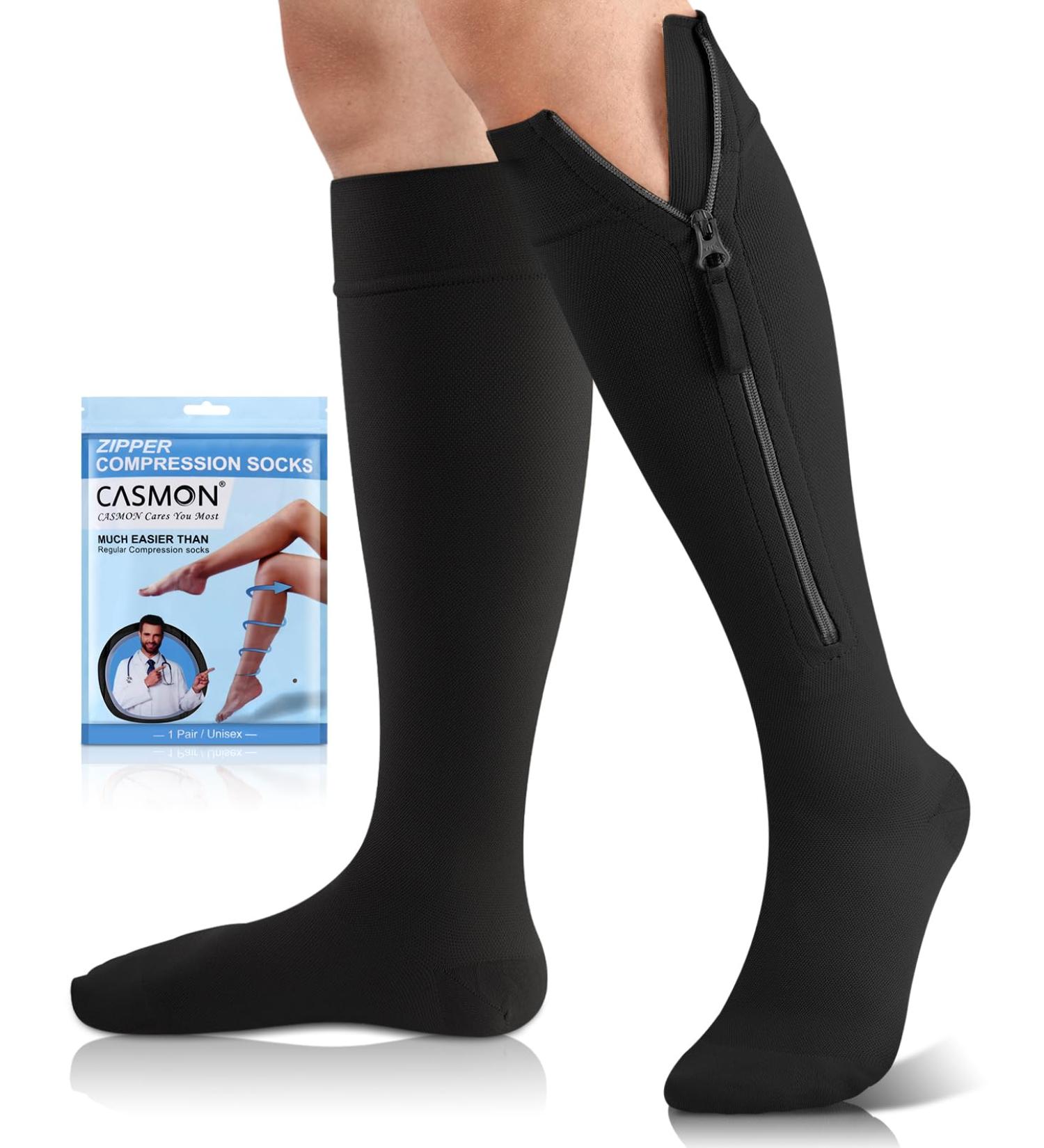 Buy CASMON 15-20mmHg Knee High Compression Socks | Medical Support for Varicose Veins Swelling Pregnancy - X-Large Black (1 Pair - Buy Online on GoSupps.com
