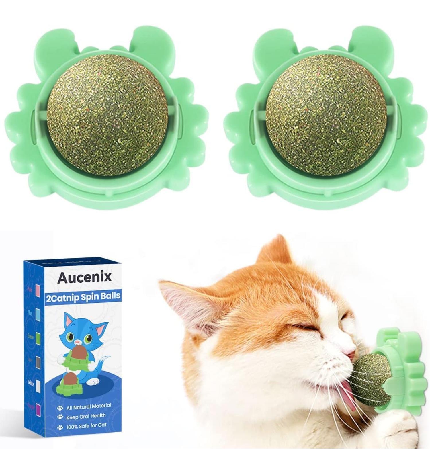 Aucenix Catnip Balls Toy for Cat Wall Catnip Roller for Cat Licking Teeth Cleaning Dental Edible Kitten Toy Natural Rotating Cat Balls Cat Nip Balls Cat Toy (Green-2pcs) - Buy Online on GoSupps.com