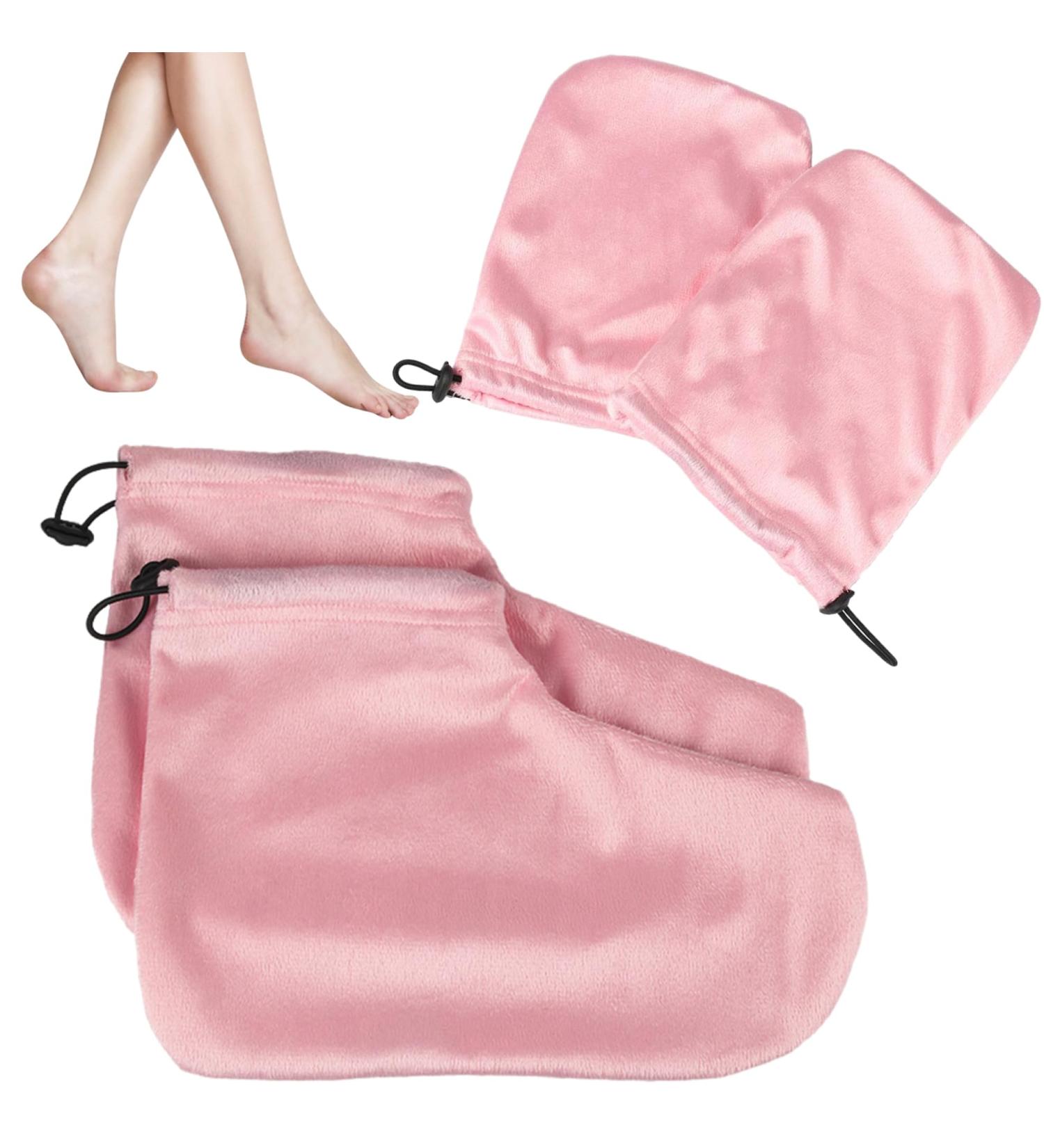 4 pi ces/ensemble gants et chaussons de cire de paraffine gants cire paraffine tanch it r glable pied en peluche douce pour les mains et les pieds couverture spa spa - Buy Online on GoSupps.com