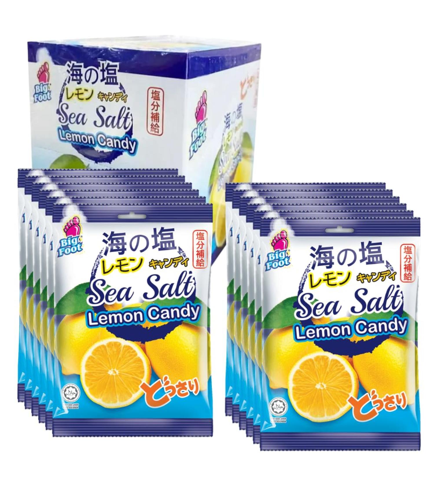 Big Foot Sea Salt Lemon Candy - 12 sachets de 15 g - Bonbons citron au sel marin - Sachets individuels - Go t sucr -sal - Bonne haleine - Buy Online on GoSupps.com