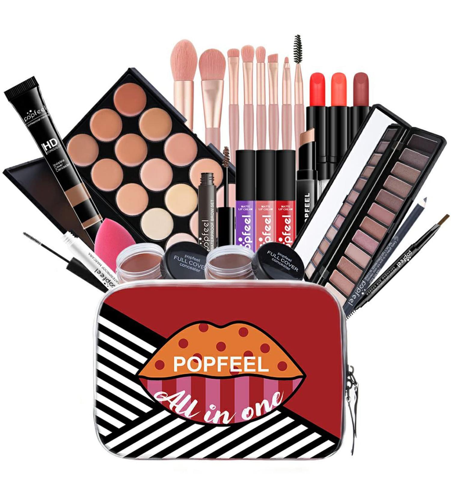 25Pcs All-in-One Makeup Set for Black Girls | Essential Starter Kit with Lip Gloss Lipstick Brushes and Travel Bag - Buy Online on GoSupps.com