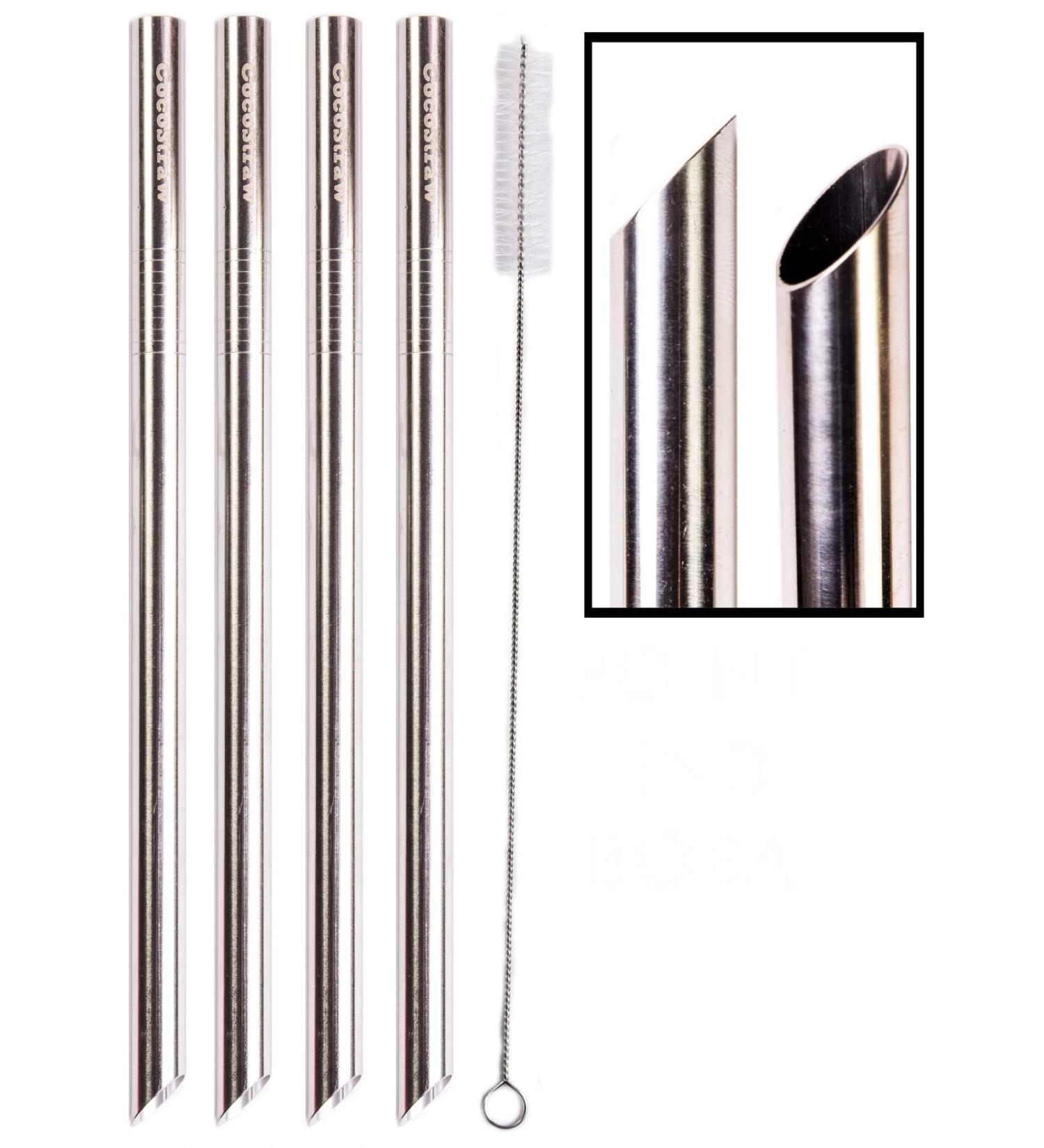 CocoStraw 4 Point END Boba Straw Stainless Steel Extra Wide 1/2" x 9.5" Long Tapioca Pearl Bubble Tea Thick Fat - CocoStraw Brand - Buy Online on GoSupps.com