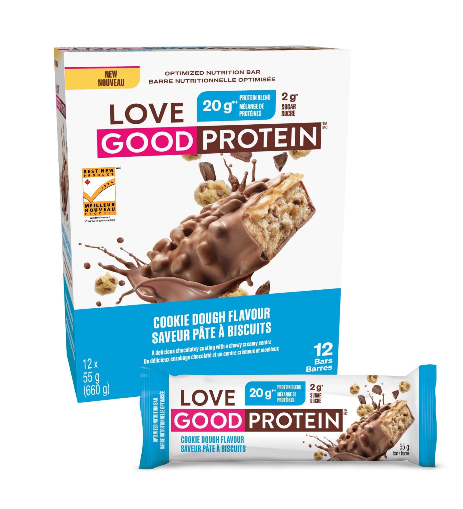 Love Good Fats High Protein Bars Cookie Dough - Whey Protein and Collagen - 20g Protein includes 2g Sugar - Chocolate Coating - Low Carb Low Sugar Keto Friendly 12 Pack - Buy Online on GoSupps.com