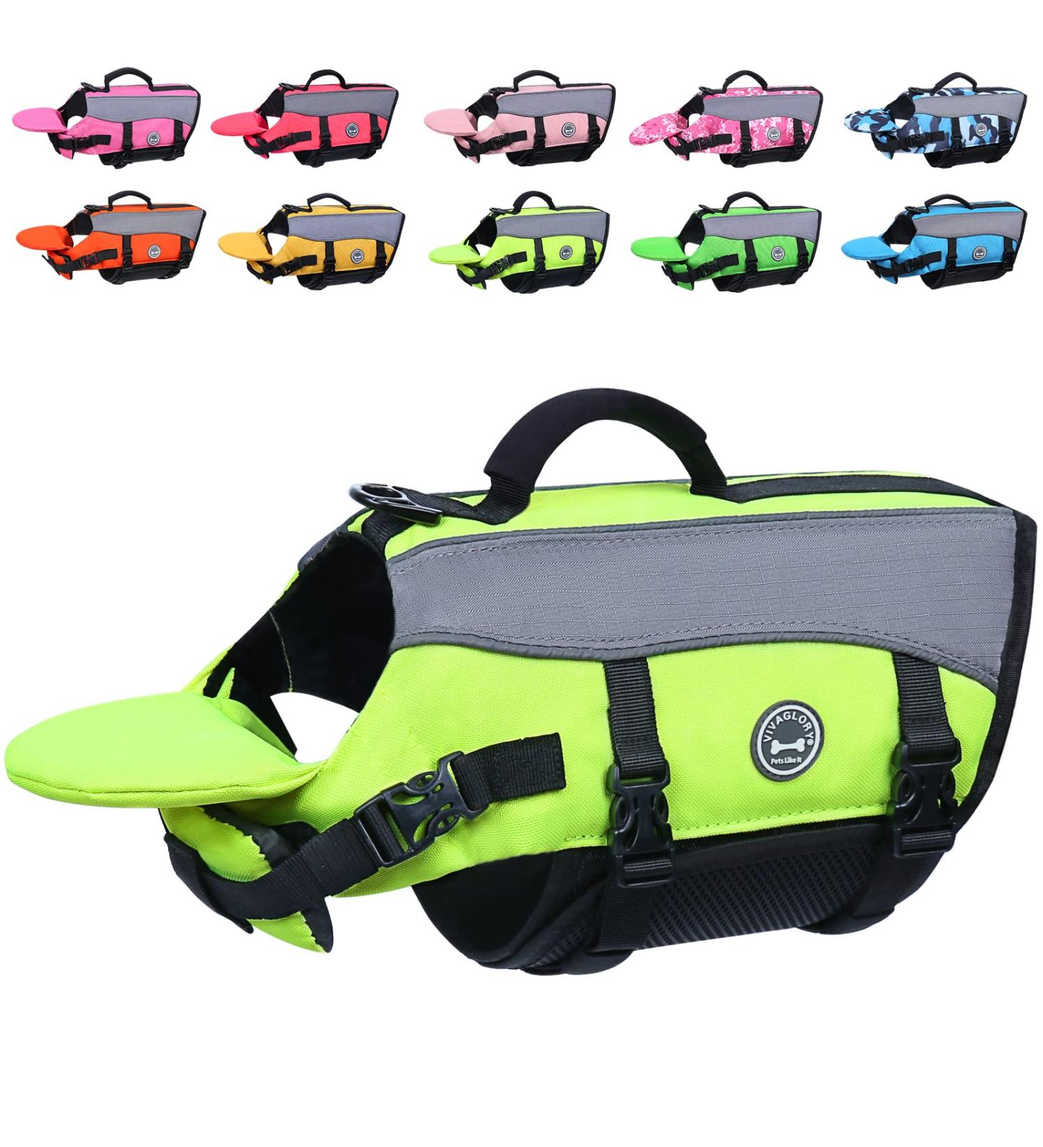 Vivaglory Neon Yellow Dog Rescue Vest | Removable Front-Wheel Drive | Reflective Cap & Extra Upholstery for Swimming & Boating | XXS (28-35cm) - Buy Online on GoSupps.com