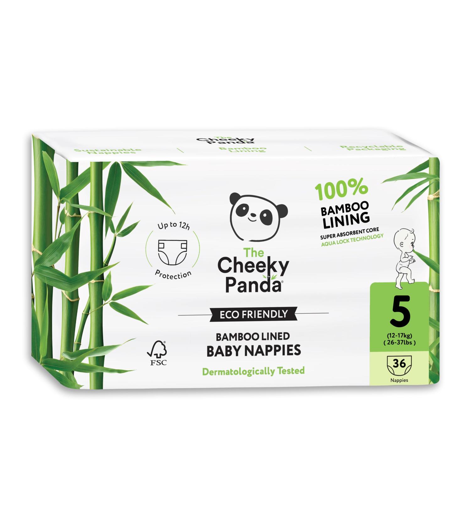 The Cheeky Panda Bamboo Baby Diapers Size 5 (12-17kg) - 36 Super Absorbent Sustainable Diapers for Sensitive Skin - Up to 12 Hours Protection - Buy Online on GoSupps.com