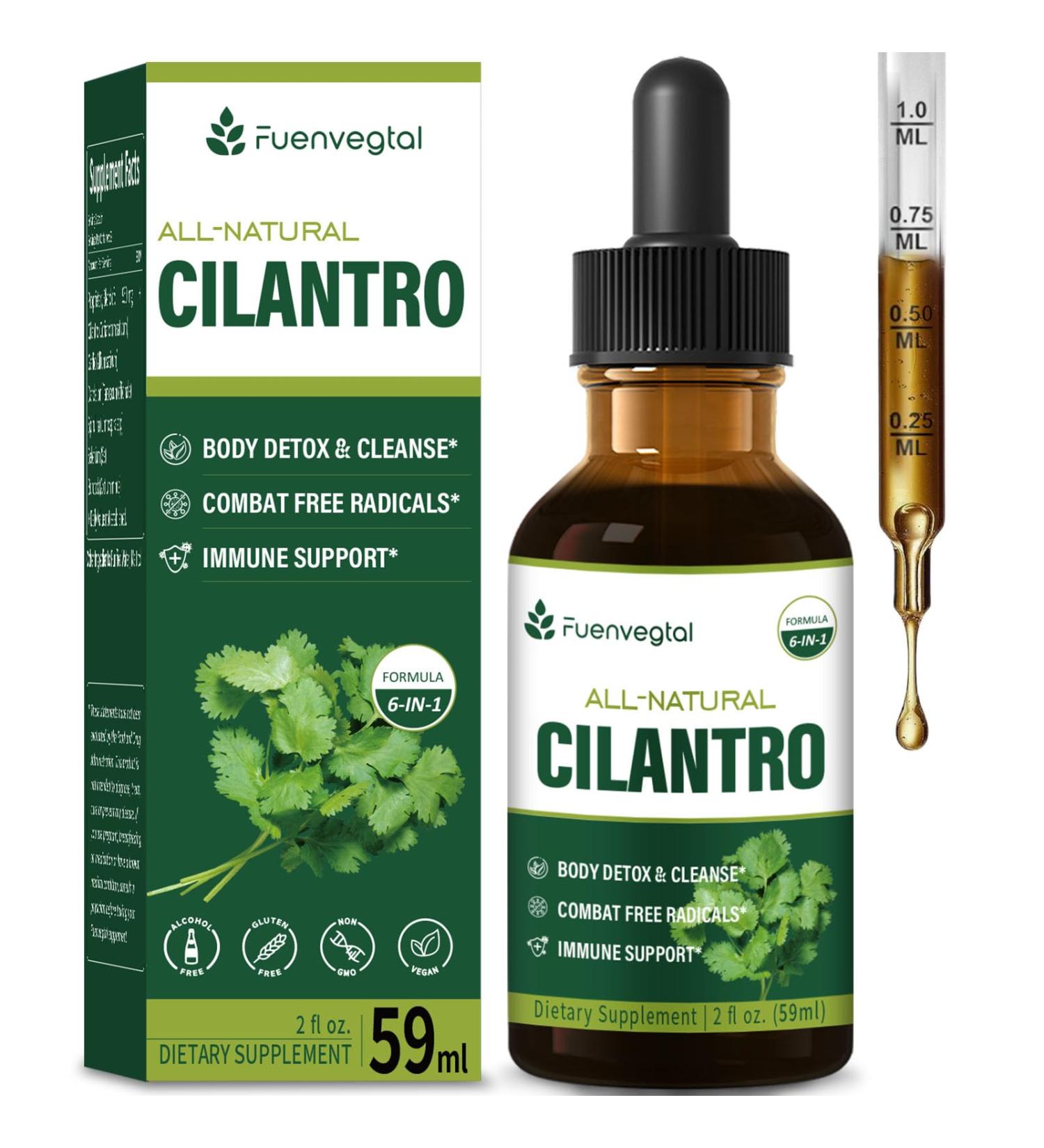 Fuenvegtal All Herbal Liquid Drops Cilantro Extract for Body Detox & Cleanse Combat Free Radicals & Immune Support. 2oz - Buy Online on GoSupps.com