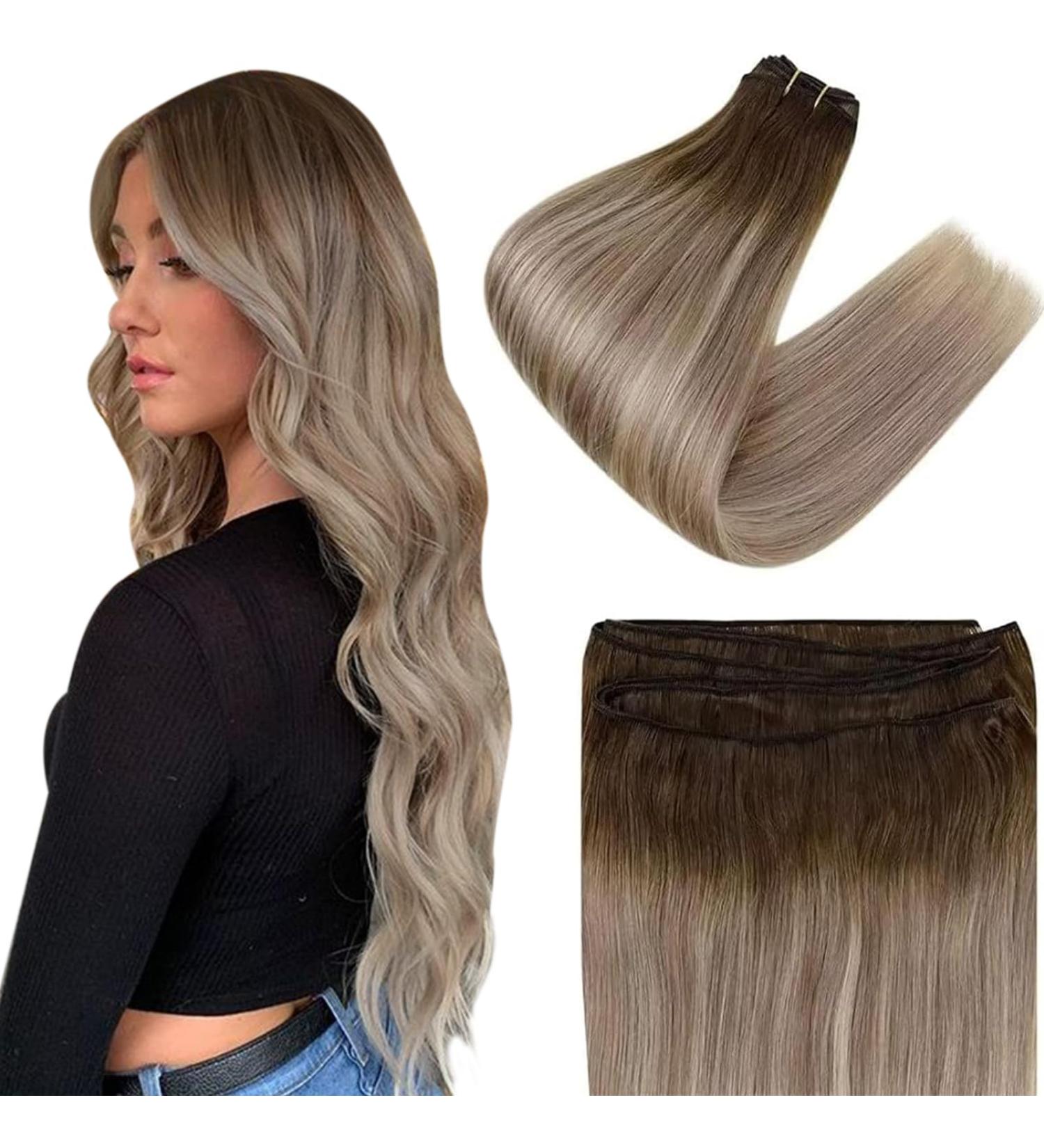 Easyouth Real Human Hair Balayage Sew in Weft Extensions Remy 16 Inch Brown to Medium Blonde Ombre - 100g - Buy Online on GoSupps.com