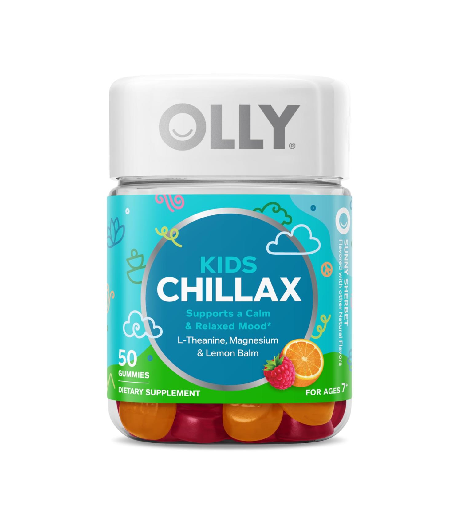OLLY Kids Chillax Gummies Magnesium L-Theanine Lemon Balm Chewable Supplement Sherbet Flavor - Buy Online on GoSupps.com
