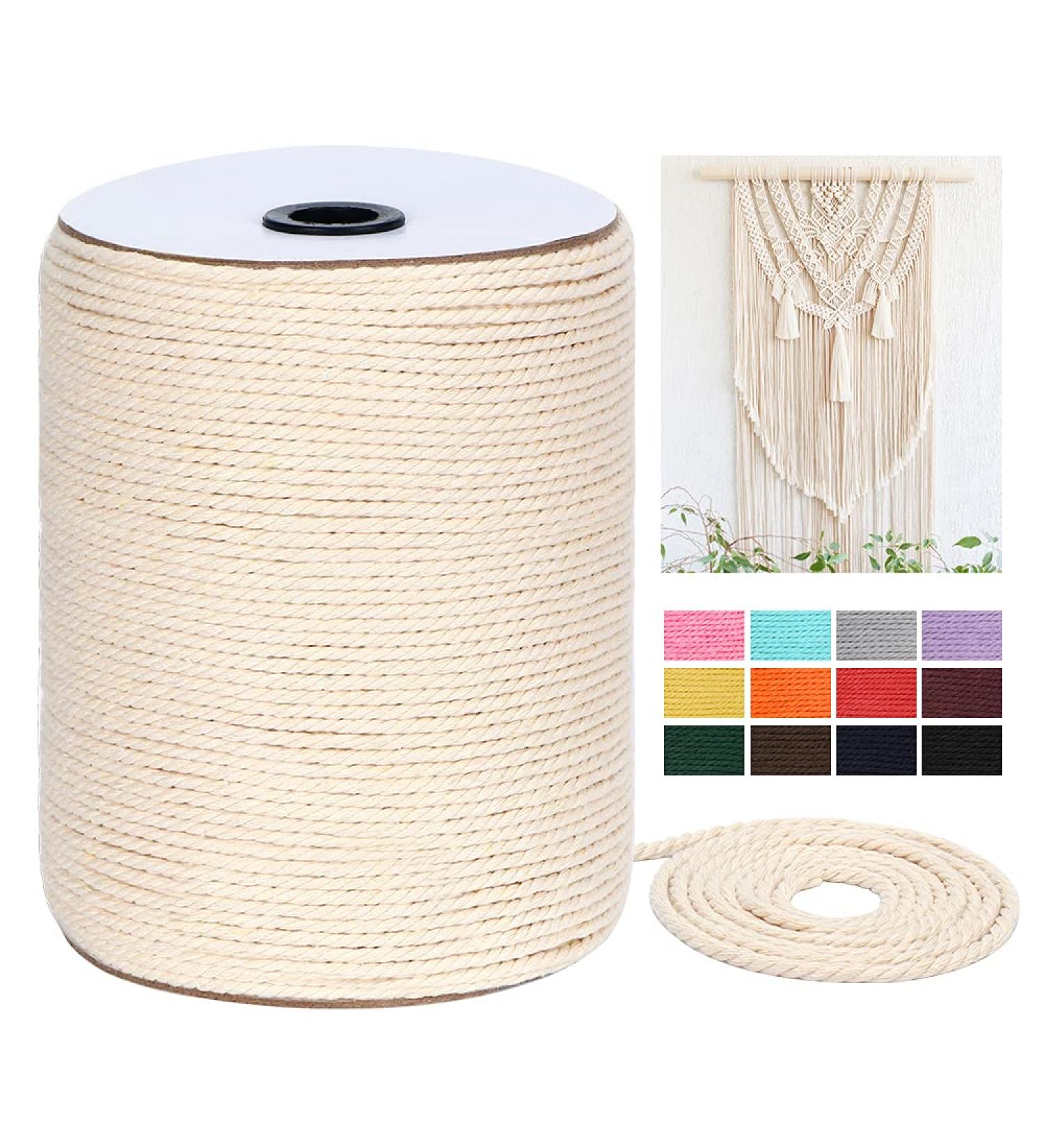 Natural Cotton Macrame Cord 4mm x 328 Yards - 3 Strands Twisted Rope for Wall Hanging, Plant Hangers, Crafts - Wedding Decorations - Natural Color - Buy Online on GoSupps.com
