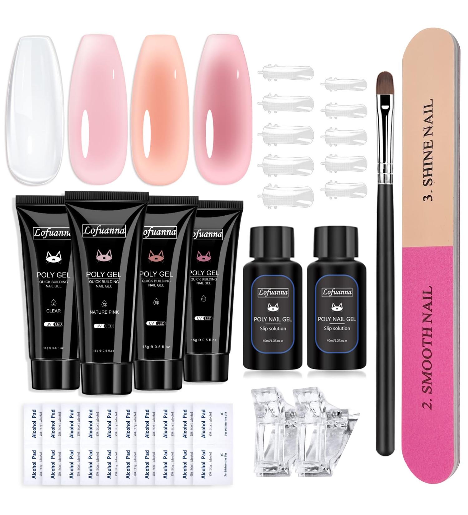 Lofuanna Poly Gel Nail Kit - 4 Colors Nude Pink Set | Poly Extension Gel Starter Kit for Beginners | Includes 15ML Poly Gel, 80ml Slip Solution | All-in-One Nail Strengthen Gel Set - DIY 004 - Buy Online on GoSupps.com