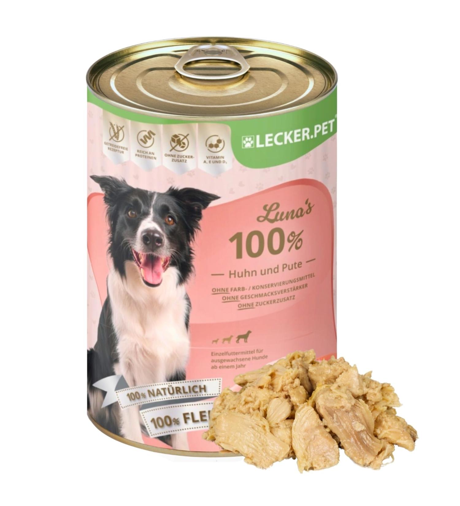 Lecker.Pet | 24 x 400 g Luna's 100% Chicken & Turkey Wet Dog Food | High Quality Dog Food | Natural & No Additives | Grain Free & No Added Sugars - Buy Online on GoSupps.com