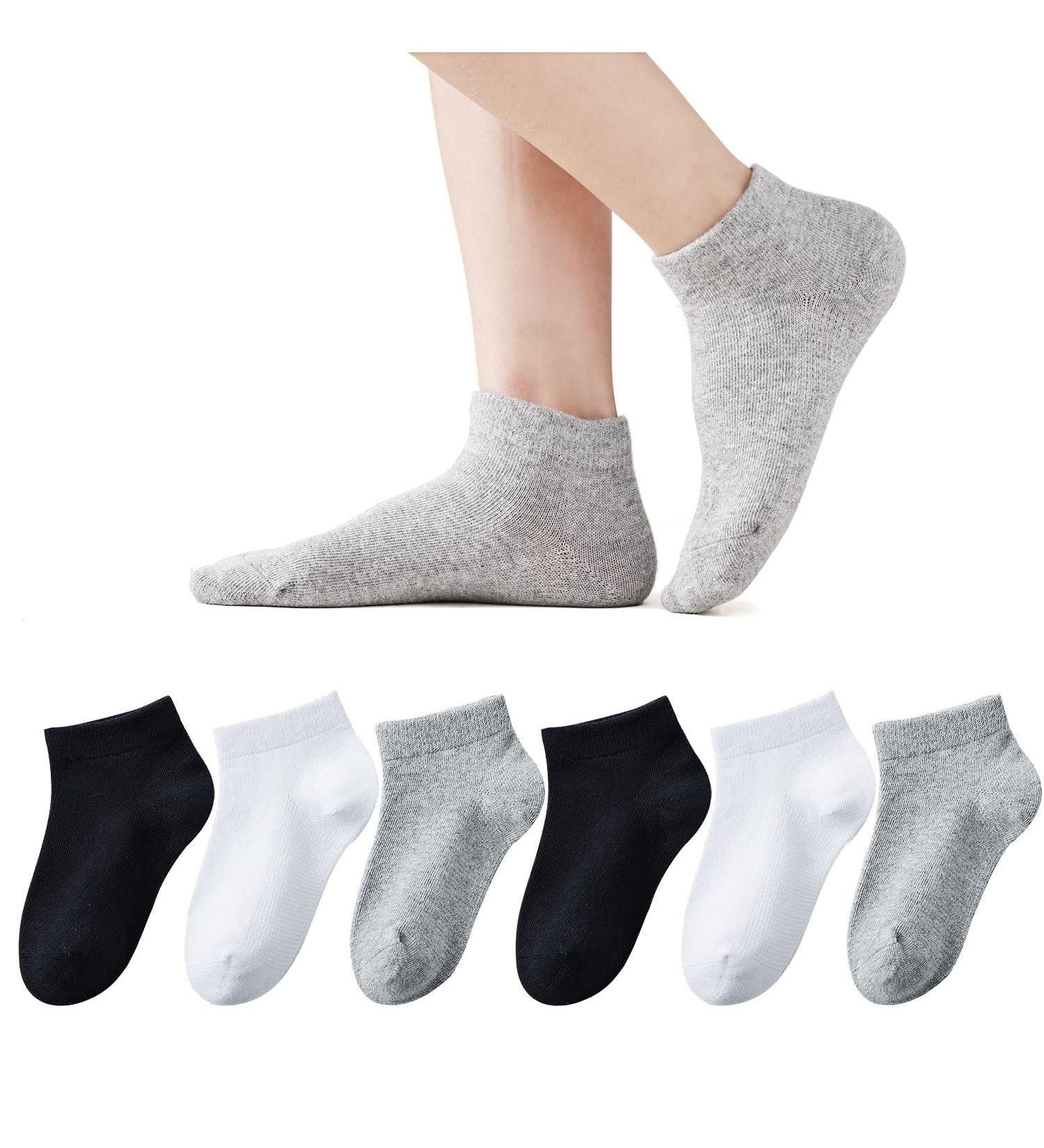 EPEIUS Kids Low Cut Socks 6 Pack - Seamless No Show Socks for Girls/Boys in Small Black/White/Grey - Buy Online on GoSupps.com