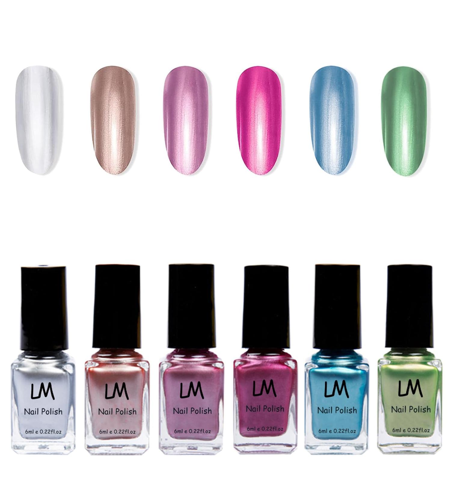 Metal Nail Polish - 6PC Mirror Nail Varnish - Quick Drying Mirror Nail Varnish - Light Pink Dark Pink Silver Rose Gold Blue Green Metallic Effect Nail Polish No UV Needed - Buy Online on GoSupps.com