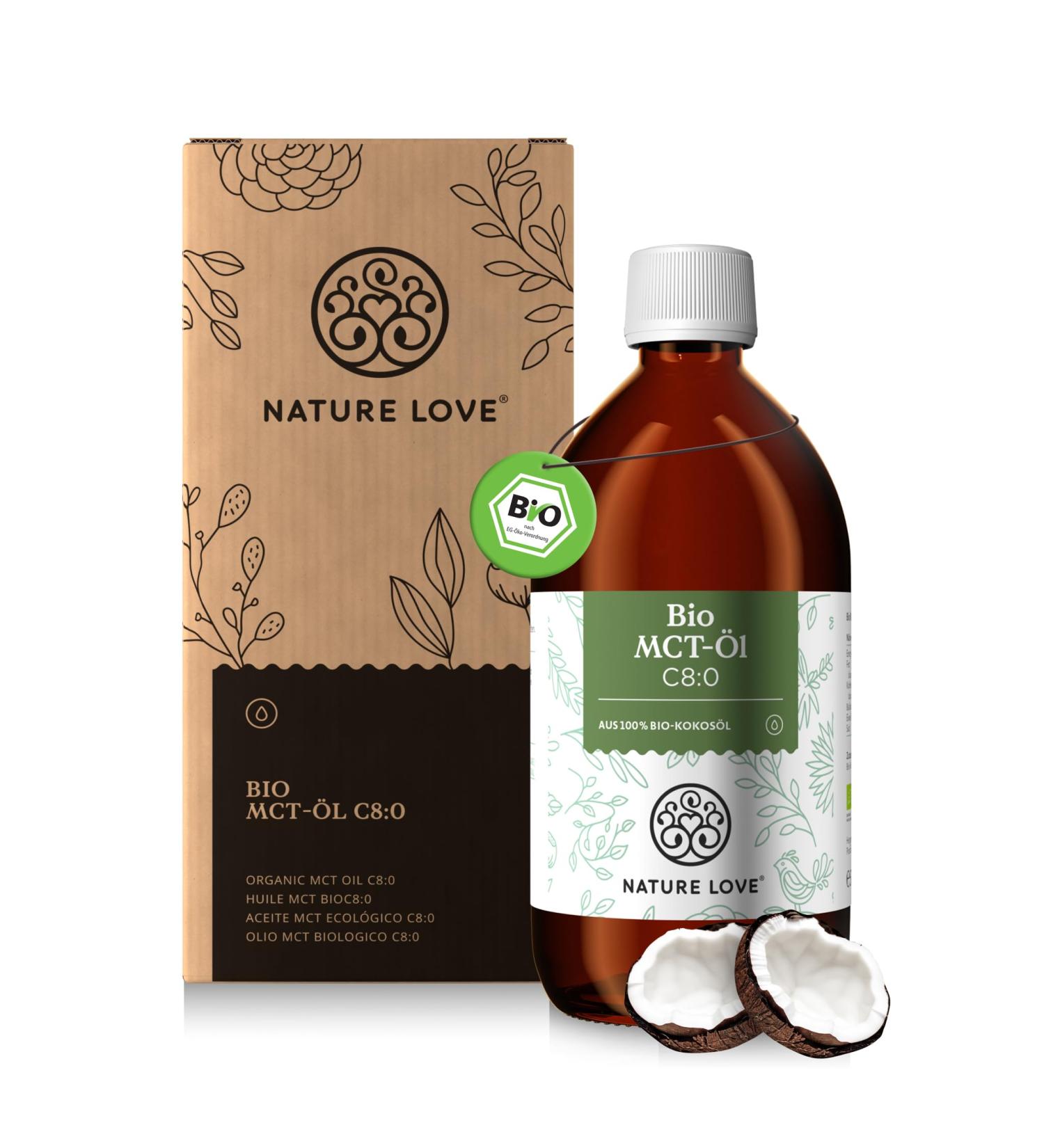 Nature Love Bio MCT Oil C8 - 500ml | 100% Organic Coconut Oil for Keto Diet | Taste & Odor-Neutral | Vegan Exogenous Ketone - Buy Online on GoSupps.com