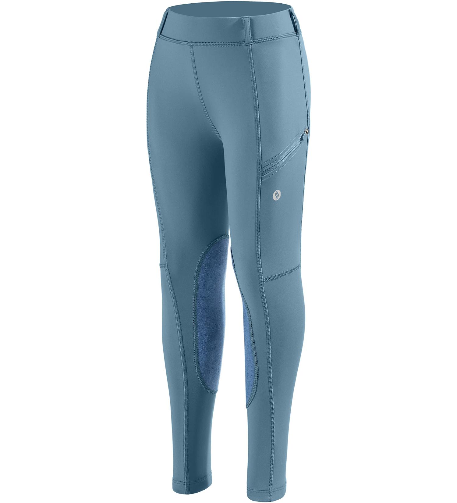 SANTINY Girls Horse Riding Pants | Zipper Pockets | Stretchy Equestrian Breeches | Knee-Patch | Dusty Blue | Medium - Buy Online on GoSupps.com