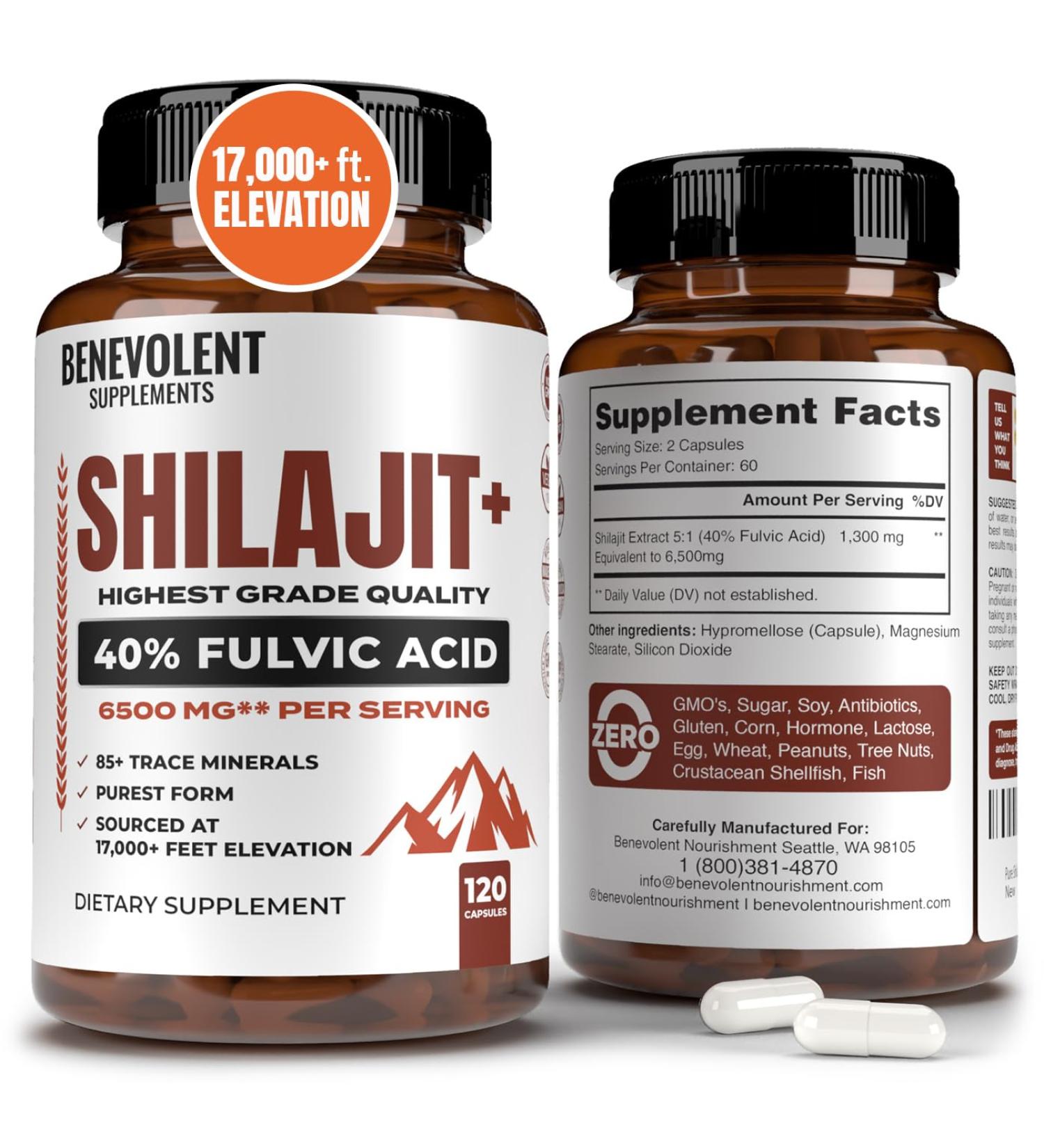 6 500mg Shilajit Supplement with 40% Fulvic Acid (High Absorption) | Shilajit Mineral Supplement with 85+ Trace Minerals for Energy Performance & Immune Health - 120 Capsules - Buy Online on GoSupps.com