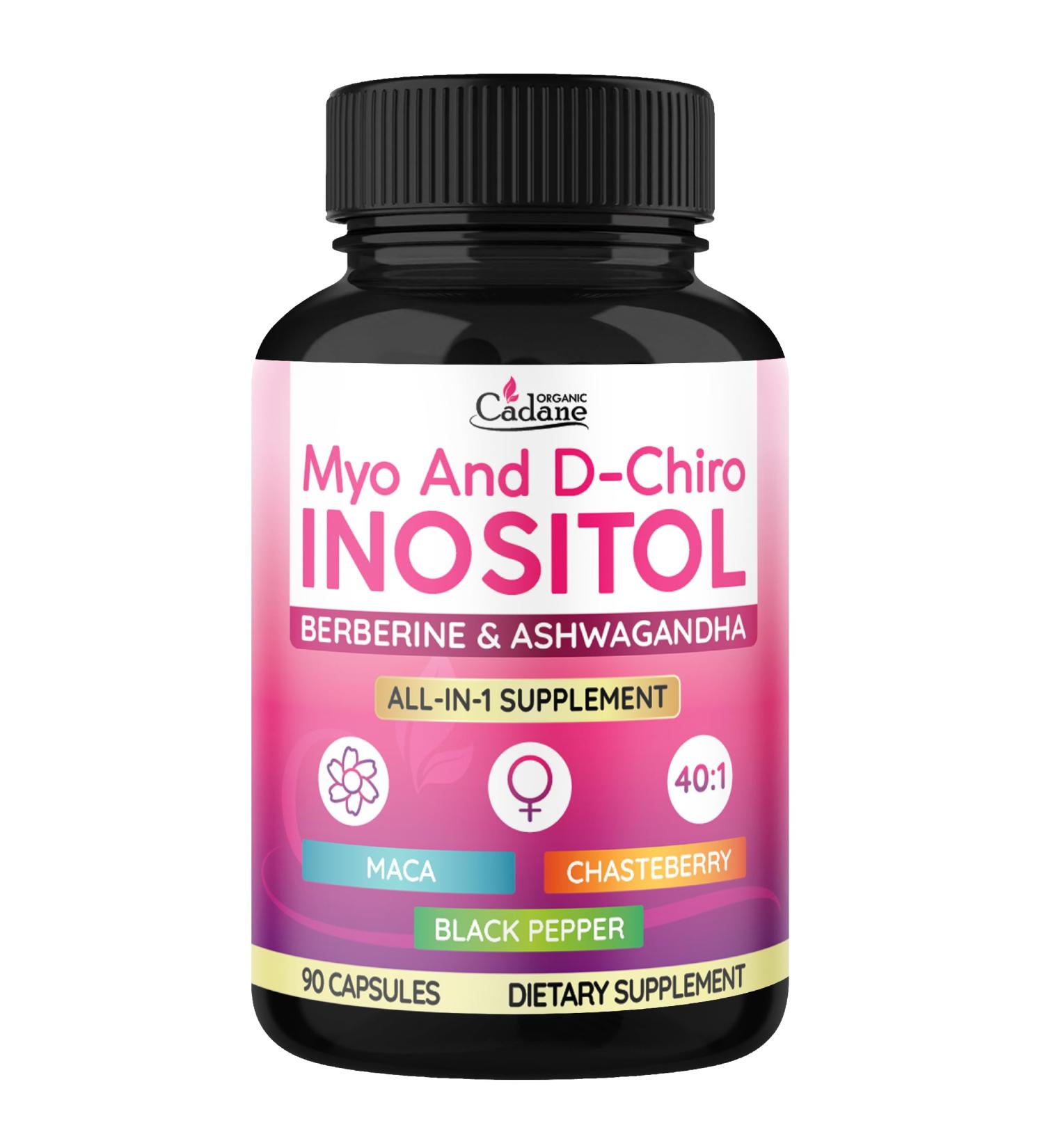 Organic Cadane Myo & D-Chiro Inositol Supplement | Formula with Ashwagandha Maca Chasteberry Berberine & Black Pepper | Supports Women's Balance & Wellness | Vegan Non-GMO - 90 Capsules - Buy Online on GoSupps.com