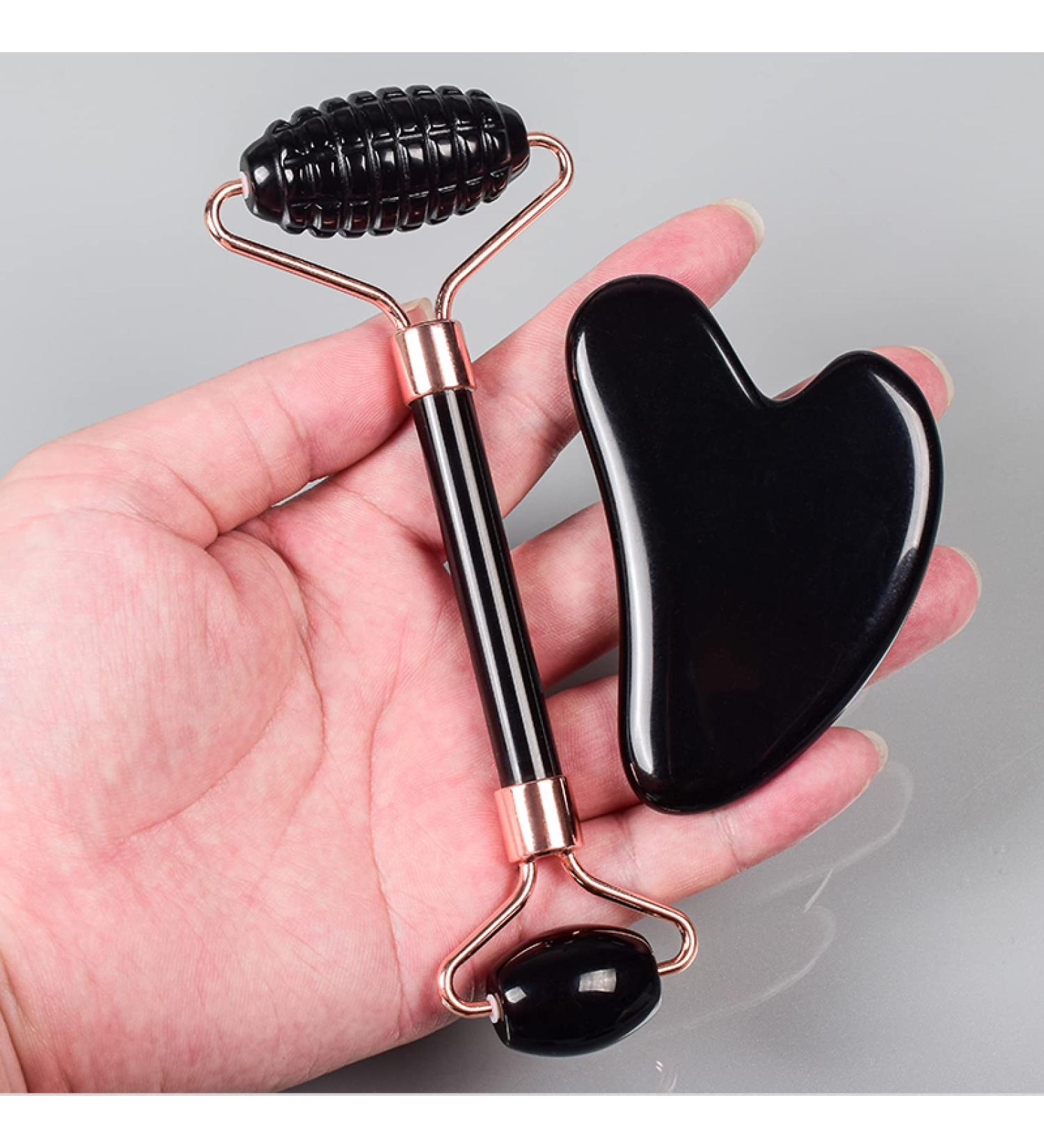 Black Obsidian Tool Facial Roller Gua Sha Tools Sets Natural Stone Crystal Massager Massage 2 Pieces Not Box ningxiao