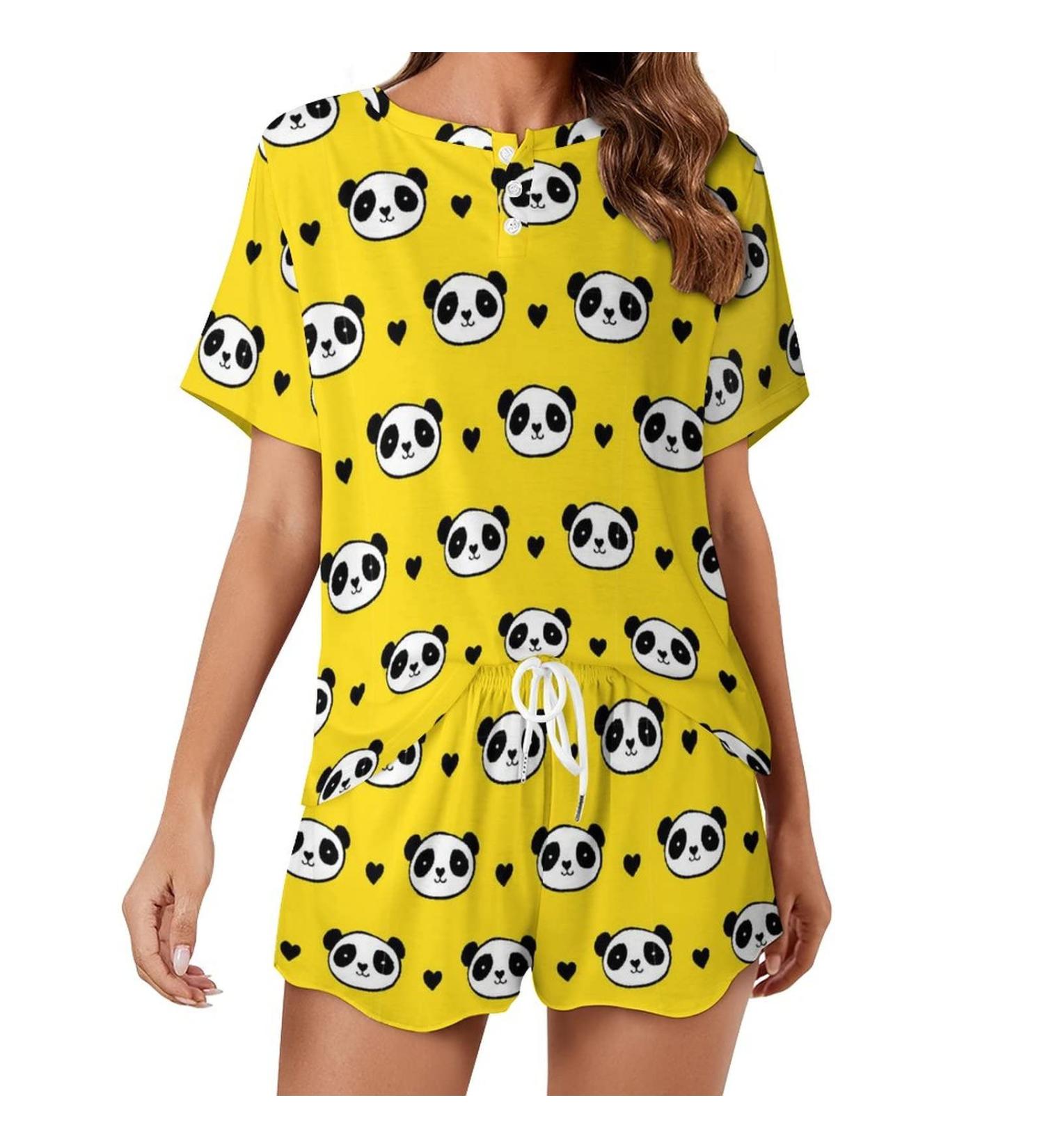 Cute Panda Bear Women's Pajama Set - Short Sleeve Lounge Shirt and Shorts Sleepwear 4X-Large - Buy Online on GoSupps.com