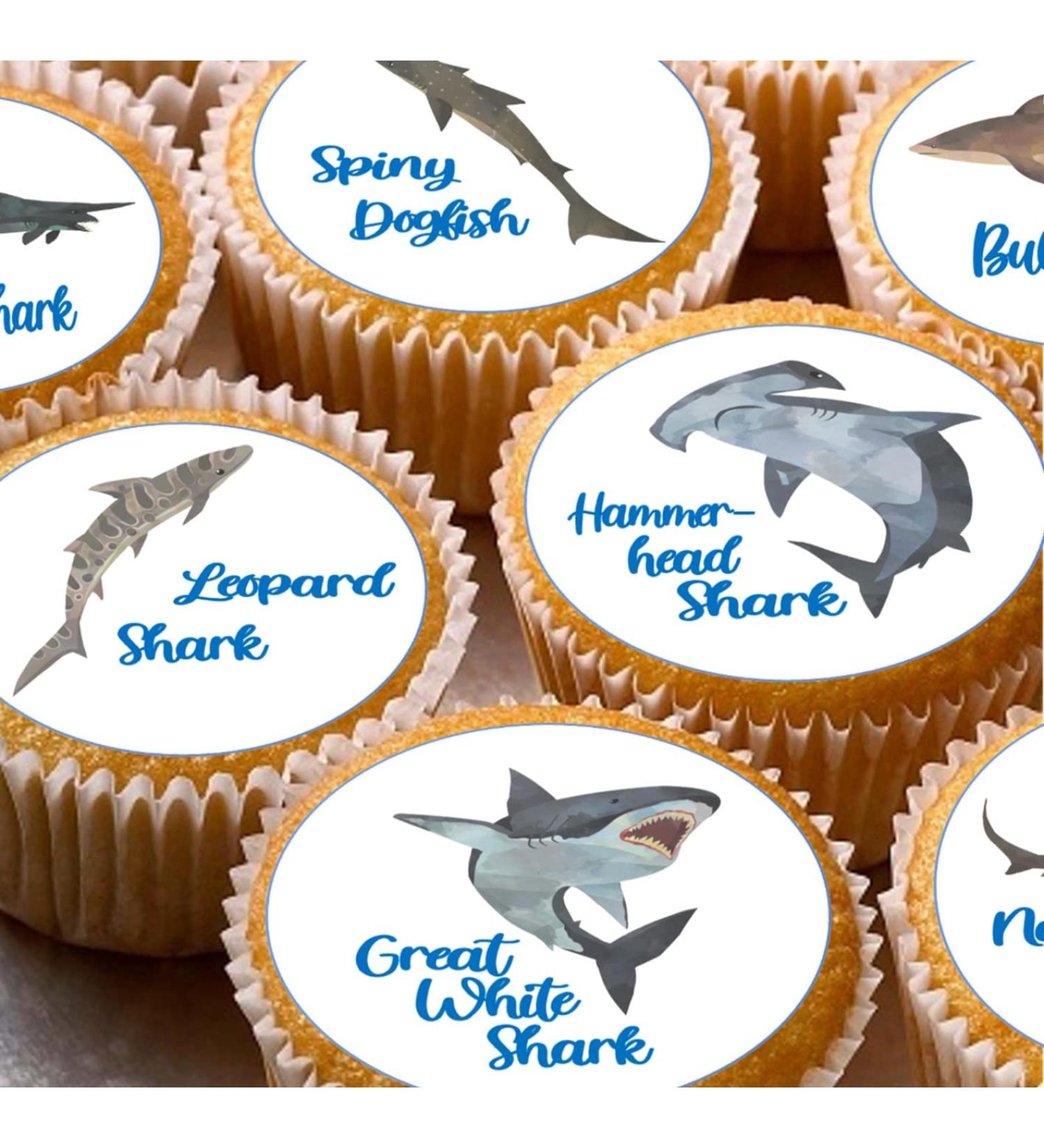 24 Shark edible PRE CUT style kids childrens party decorations Wafer Paper Cupcake Fairy Cake Toppers - Buy Online on GoSupps.com