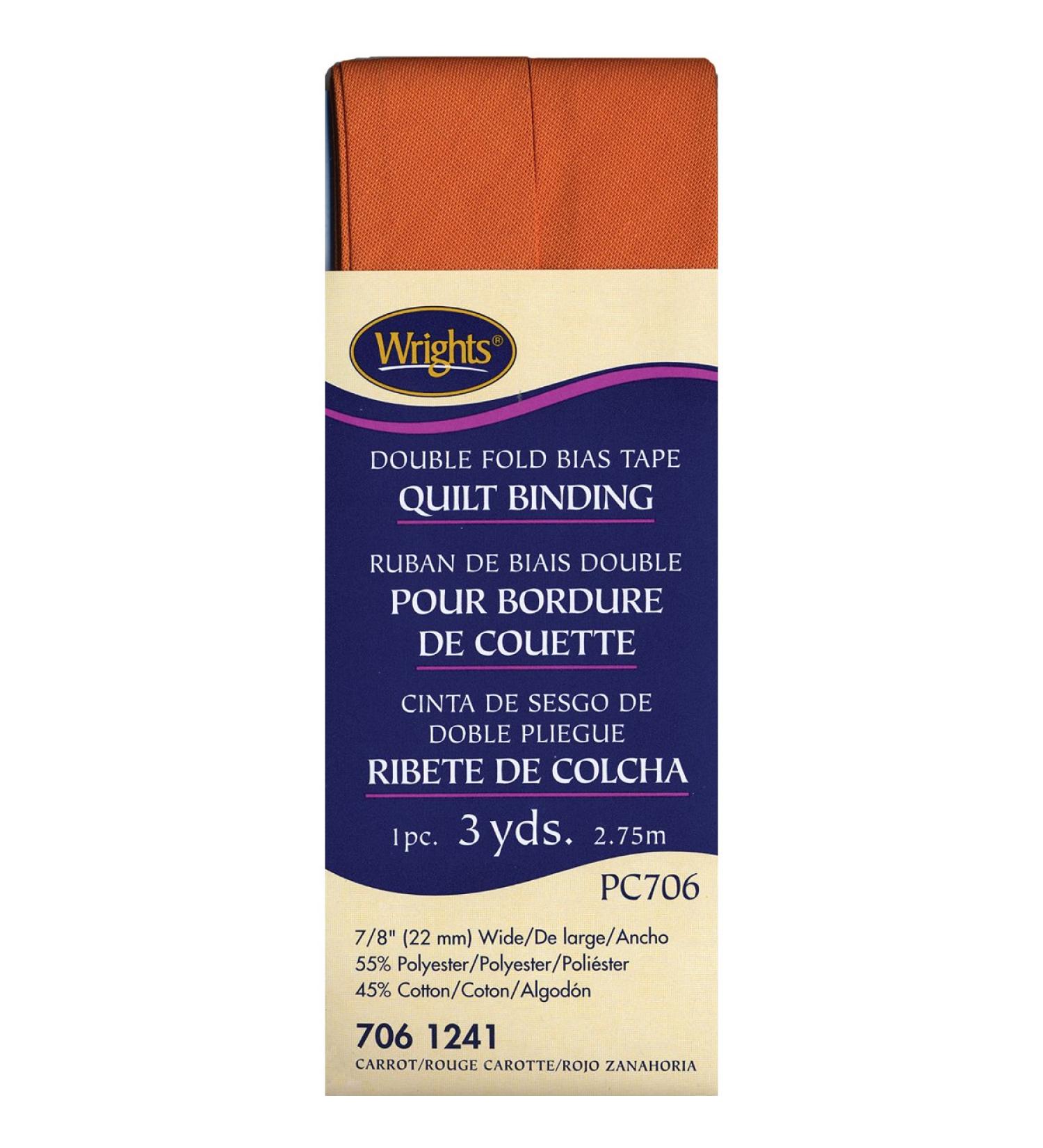 Wrights 117-706-1241 Double Fold Quilt Binding Bias Tape  Carrot  3-Yard