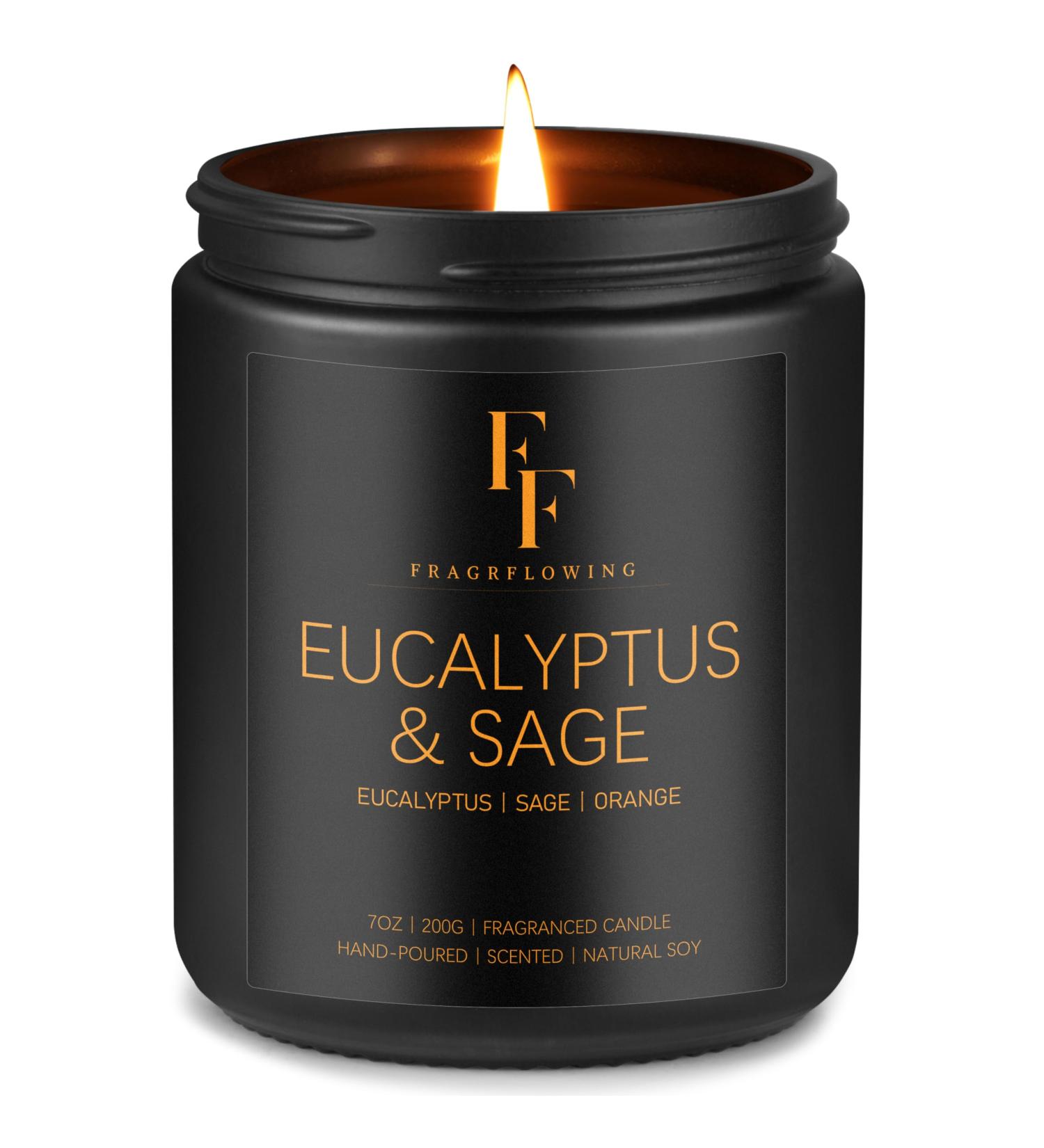 Eucalyptus and Sage Scented Candles | Natural Soy Wax Aromatherapy Candles in Black Jar - Perfect for Home Fragrance & Relaxation - Buy Online on GoSupps.com