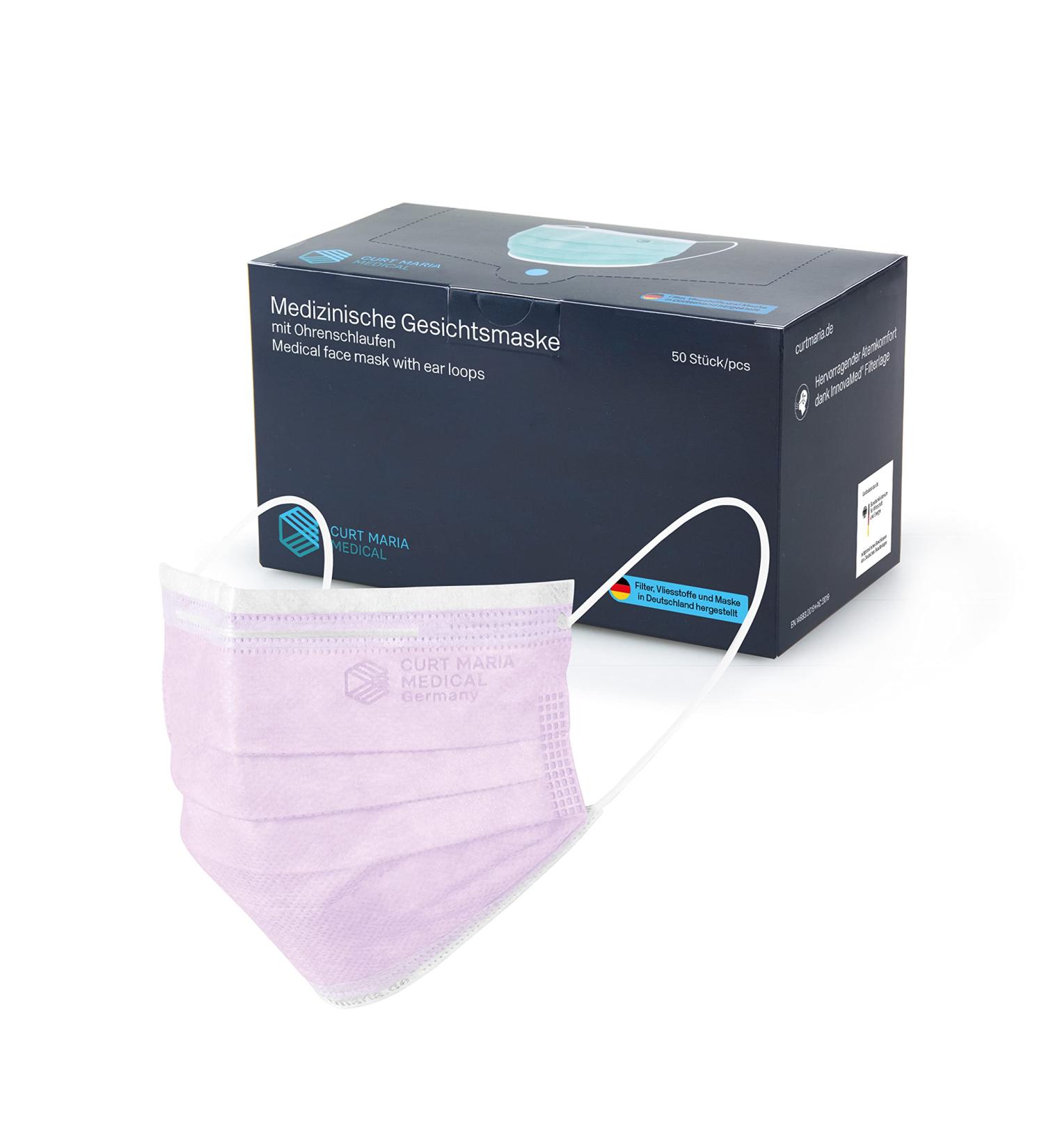 Dustpirate Curt Maria Medical Face Masks - 50 Pack 3-Layer Lilac 100% Made in Germany Surgical Mouth Protection - International Shipping Available - Buy Online on GoSupps.com