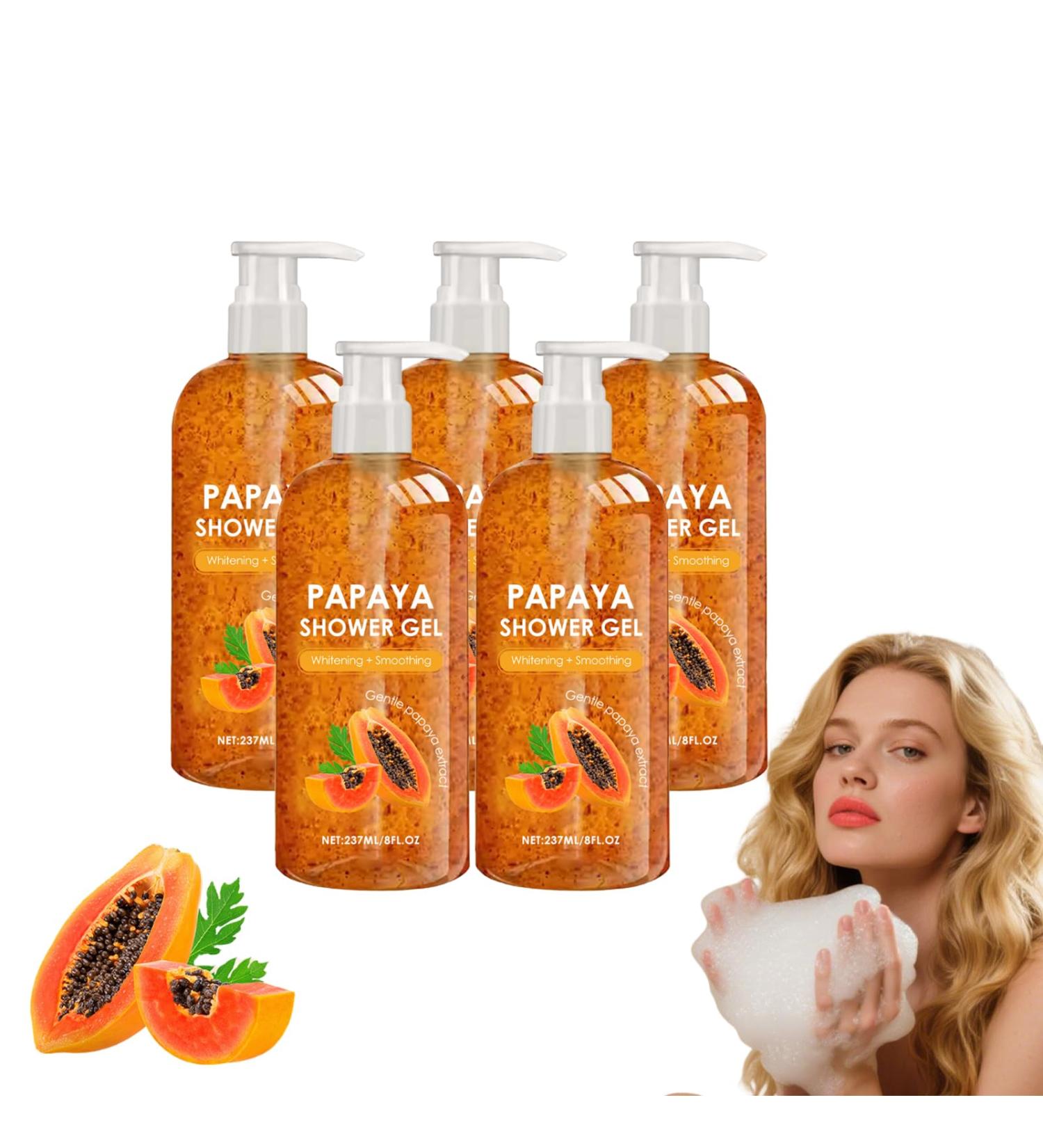 VKaoess Papaya Exfoliating Shower Gel with Vitamin E Brightening Body Wash for Smooth Soft Skin Moisturizing & Nourishing Bath Cream Soft Refreshing Fruity Fragrance for All Skin Types 5 Bottles - Buy Online on GoSupps.com