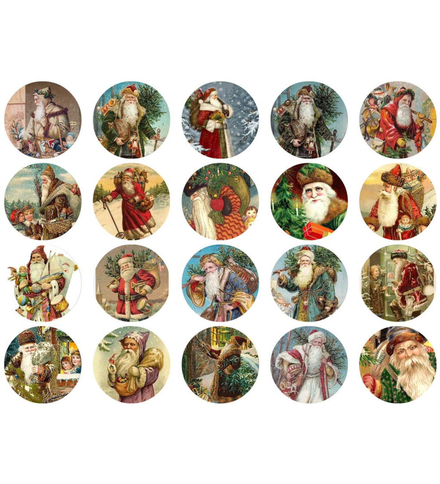 Assorted Vintage Santa Circles Christmas 1 1/2" Circles Collage Sheet #3