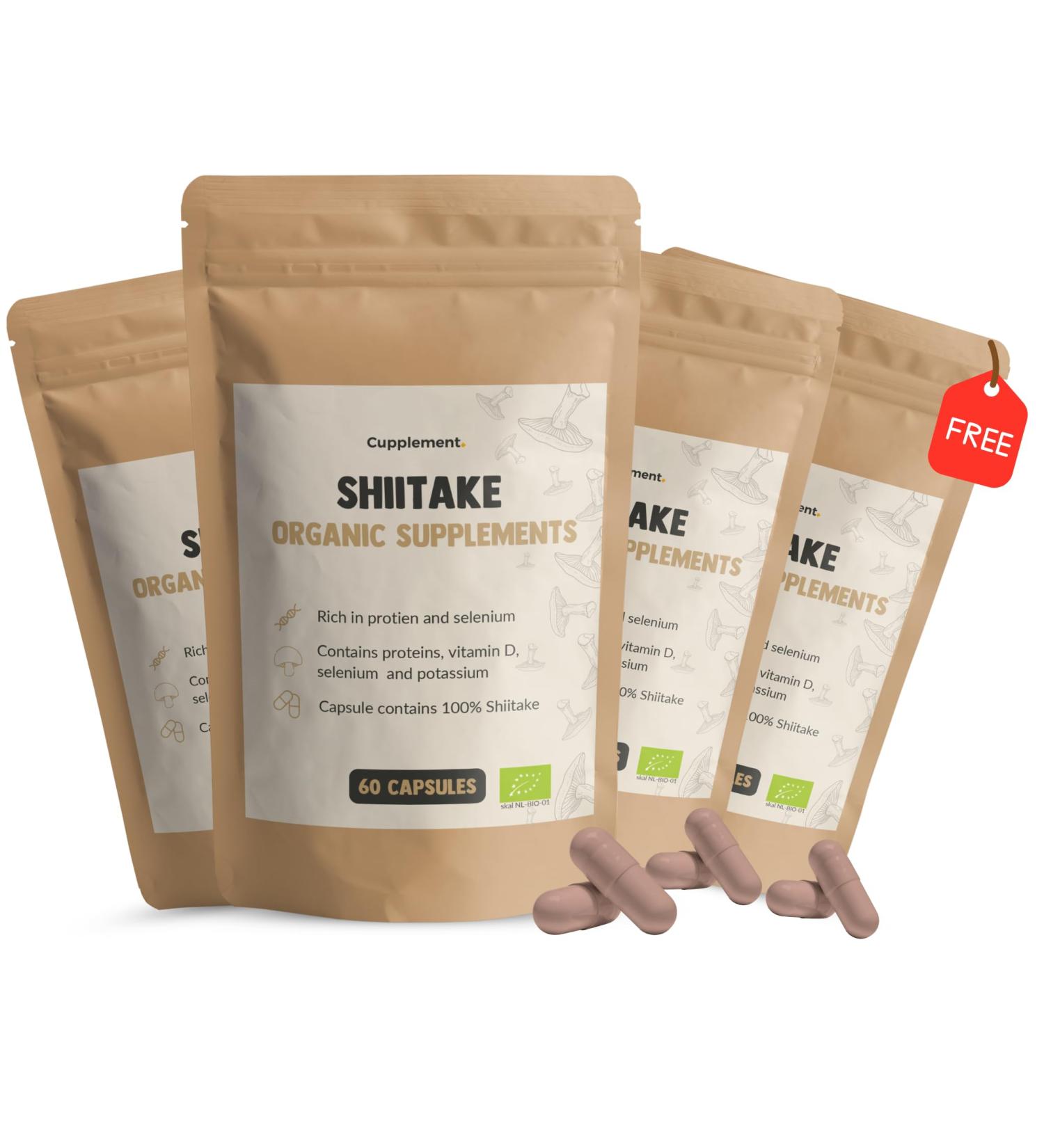 Cupplement - 4 Bags Shiitake 60 Capsules - Free Pill Box - Organic Mushroom - Scoop Free - Mushroom Spurs - Superfood - Shitake - No Extract or Powder - Lentinula Edodes - Buy Online on GoSupps.com