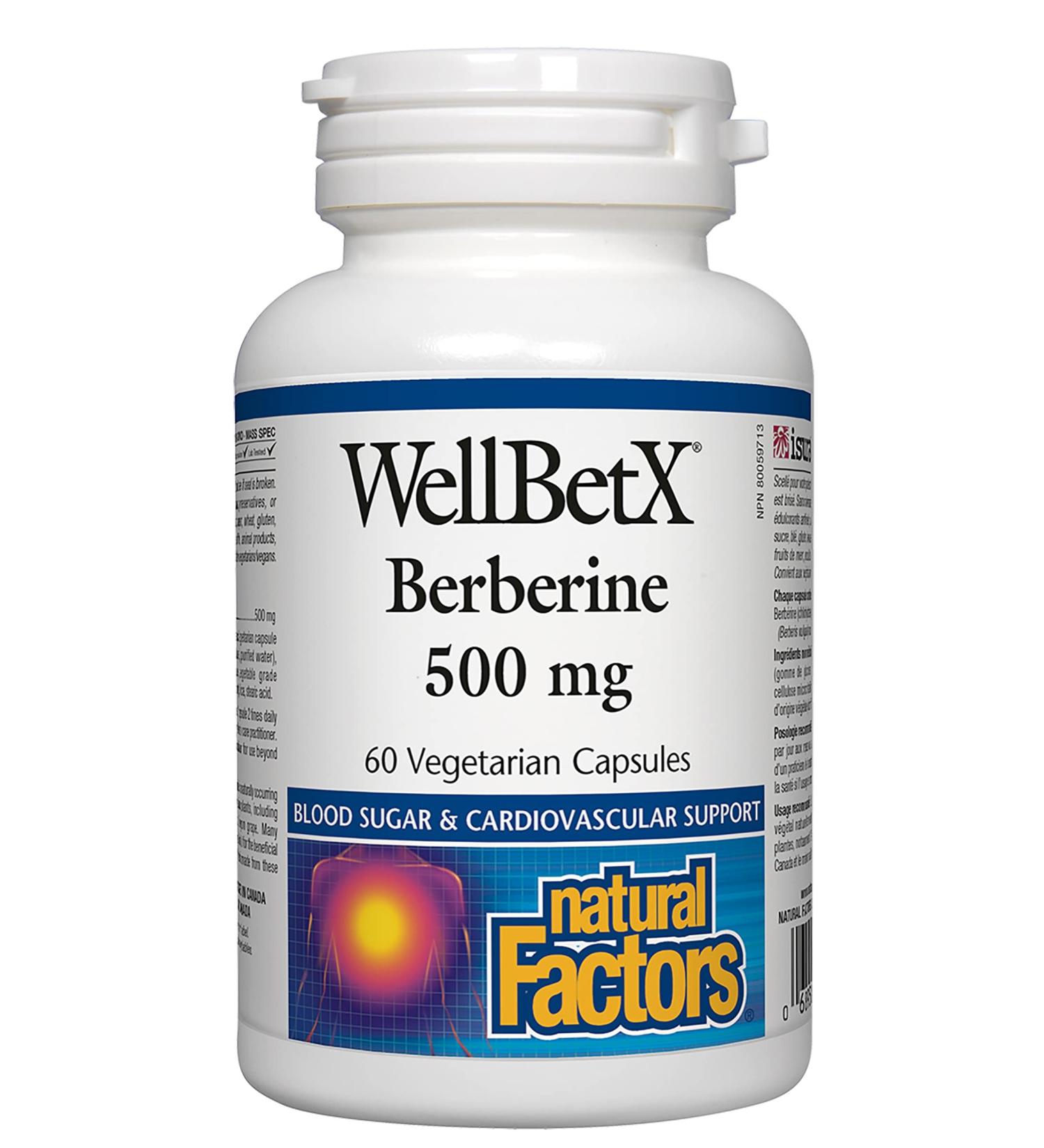 Natural Factors WellBetX Berberine 500 mg - 60 Vegetarian Capsules for Blood Sugar Support - Buy Online on GoSupps.com