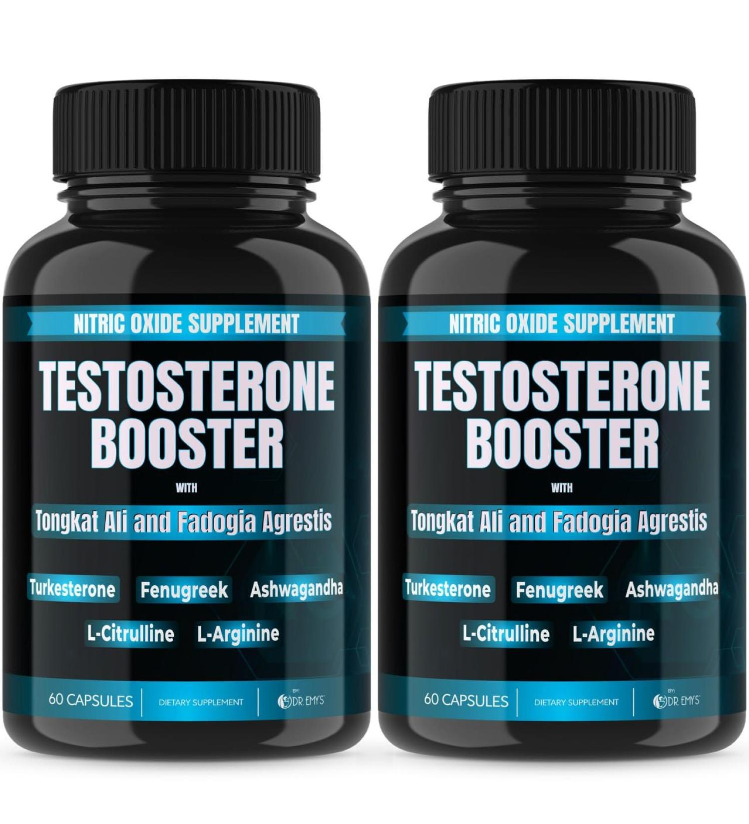 Dr. Emy's Testosterone Booster - 2 Pack Tongkat Ali & Fadogia Agrestis Nitric Oxide & Ashwagandha Supplement for Men - L Arginine Citrulline Fenugreek & Turkesterone (120 Capsules - Buy Online on GoSupps.com