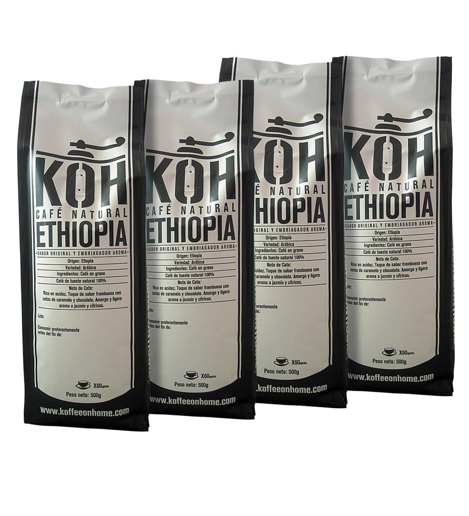 KoffeeONHOME Caf thiopien en grains entiers 2 kg (4 x 500 g) - 100% Arabica d'Oromia - Torr fi naturellement - Notes d'agrumes fruit es - Id al pour expresso et moka Caf Ethiopie 500 g (Lot de 4) - Buy Online on GoSupps.com