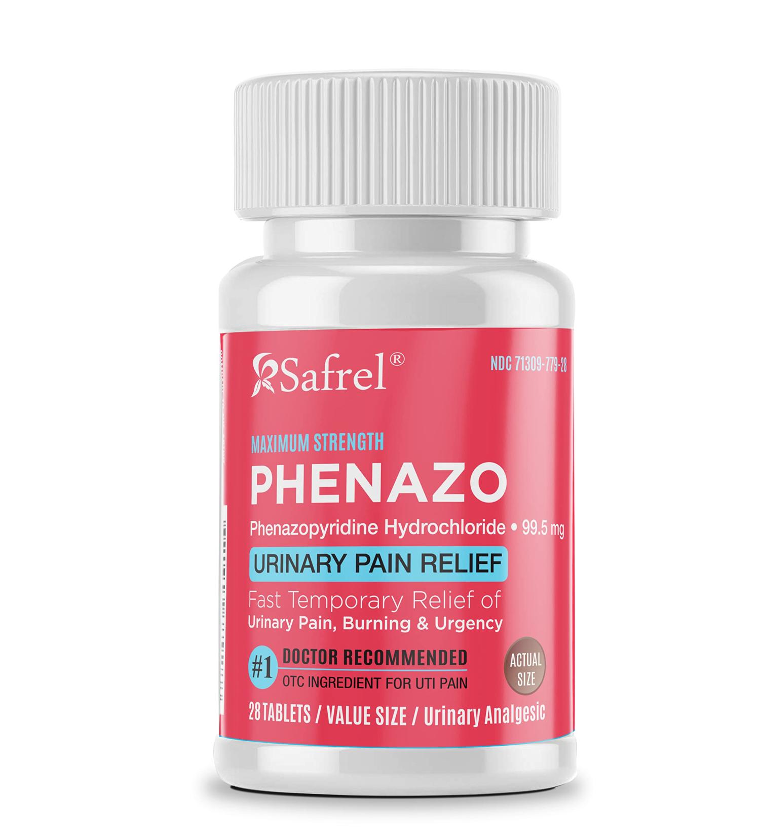 Fast-Acting Safrel Urinary Pain Relief Tablets - Phenazopyridine Hydrochloride 99.5mg | 28 Count | UTI & Bladder Pain Relief - Buy Online on GoSupps.com