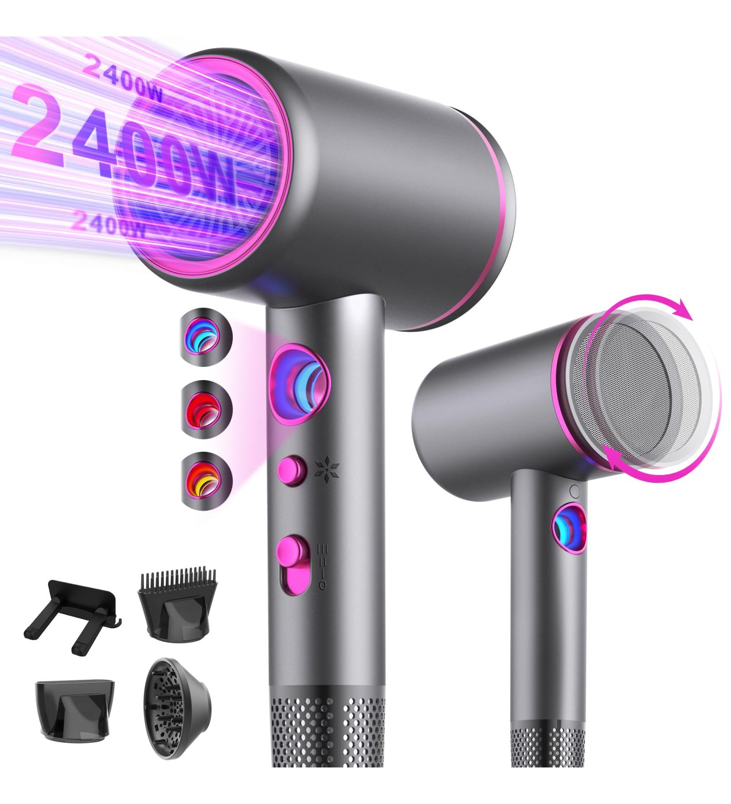TISOUTEC Professional Hair Dryer 2400W with AC Motor Ions & Diffuser - 4-in-1 Hot/Cold 3 Speed/Heat Levels for Fast Drying - Travel-Friendly Hair Care Solution - Buy Online on GoSupps.com