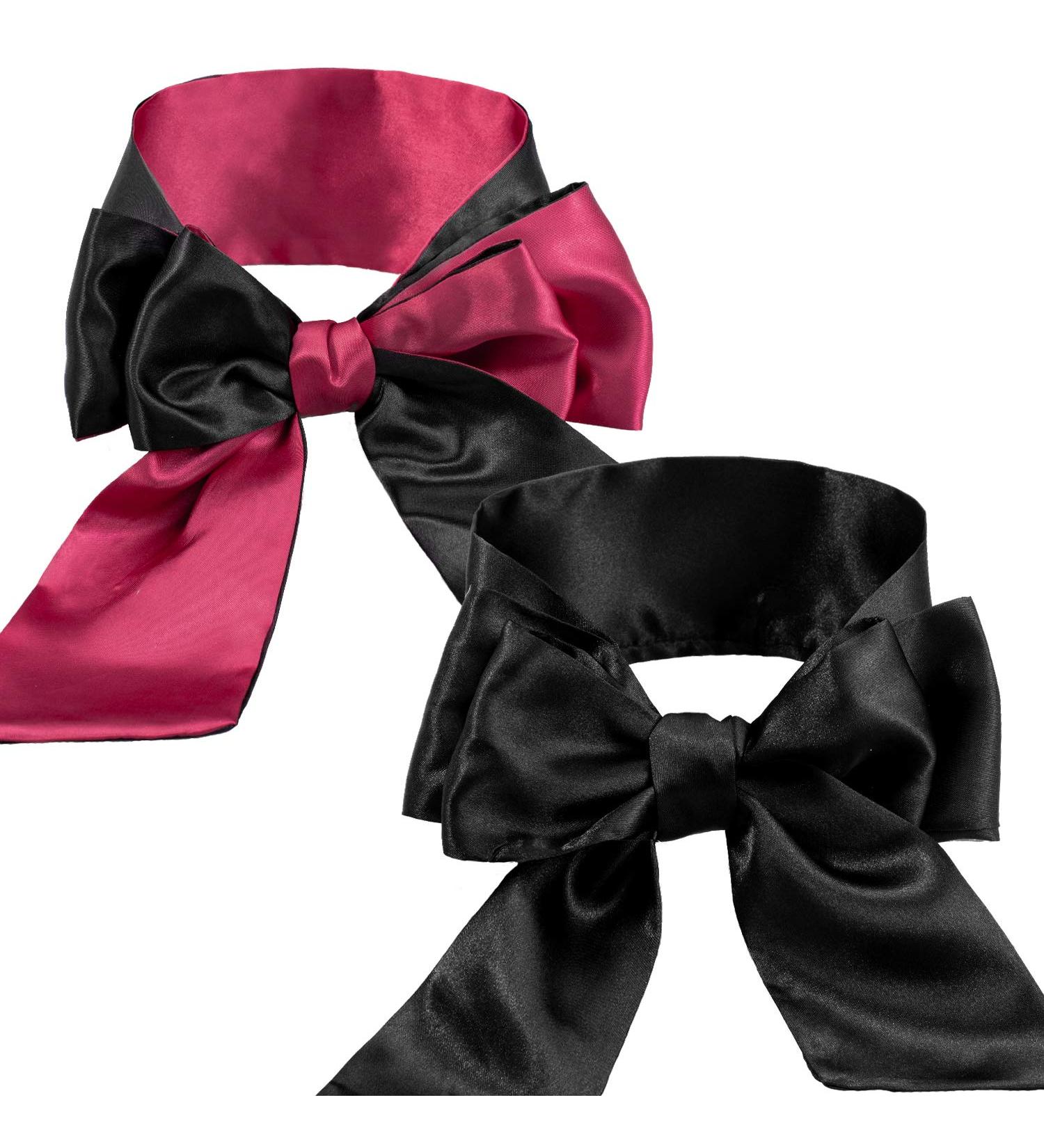 Whaline 2 Pack Satin Silk Eye Cover Blindfold Set - 150 cm Long (Black Red and Black) | Soft Sleeping Mask for a Restful Sleep - Buy Online on GoSupps.com