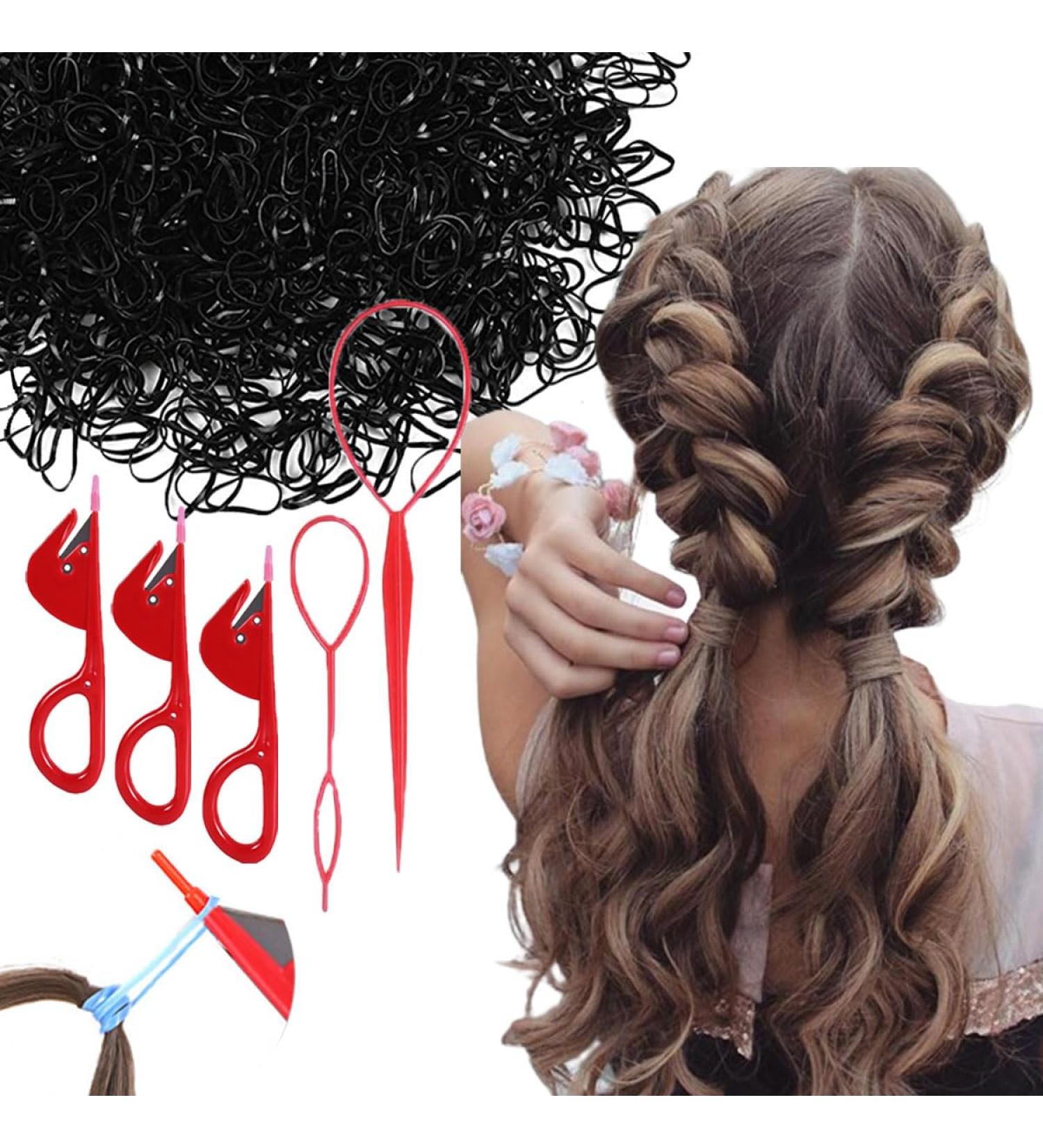 Vrose Flosi Hair Tie Cutter For Kids - 2 Topsy Tail Hair Tool & 3 Red Cutter & 500 Black Hair Elastics - No Damage Easy Grip Removal Pattern Hair Products Cute Hair Stylist Gifts For Women & Girls - Buy Online on GoSupps.com