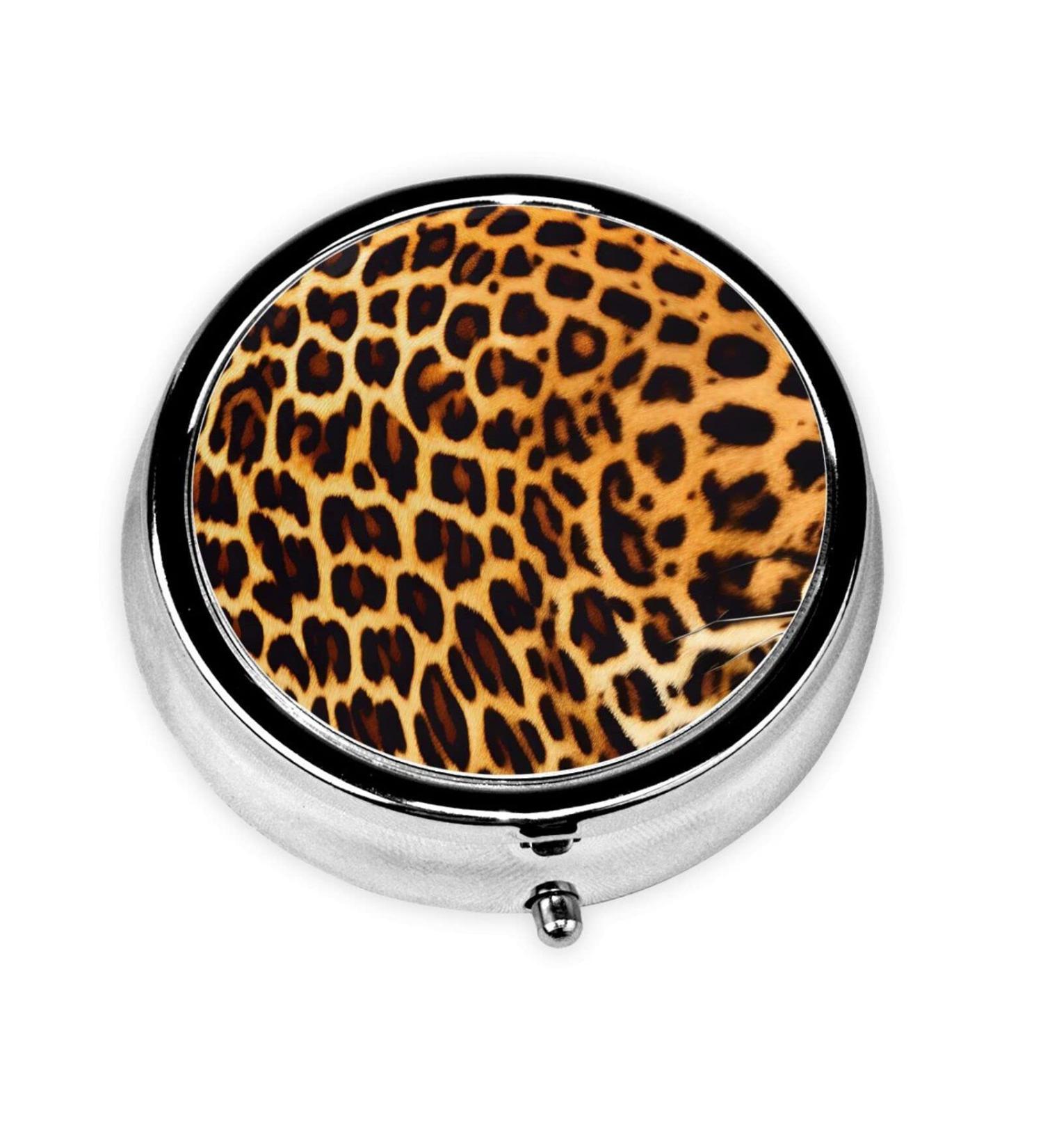 Stripes On Leopards Round Pill Box - 3 Compartment Portable Organizer for Purse & Pocket - Travel-Friendly Pill Storage - Buy Online on GoSupps.com
