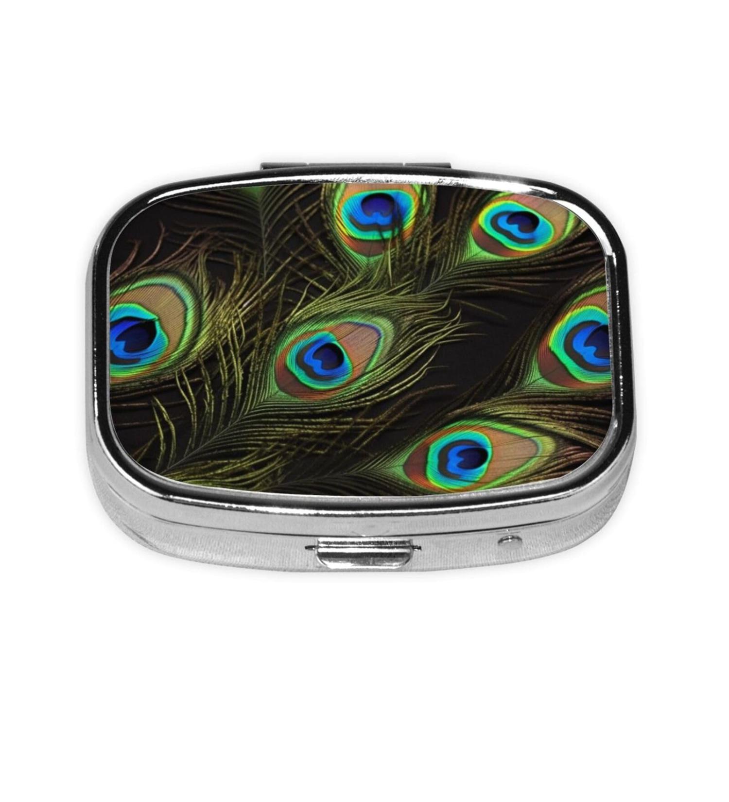 Peacock Feathers Printed Square Pill Box | Portable Travel Medicine Organizer - Buy Online on GoSupps.com