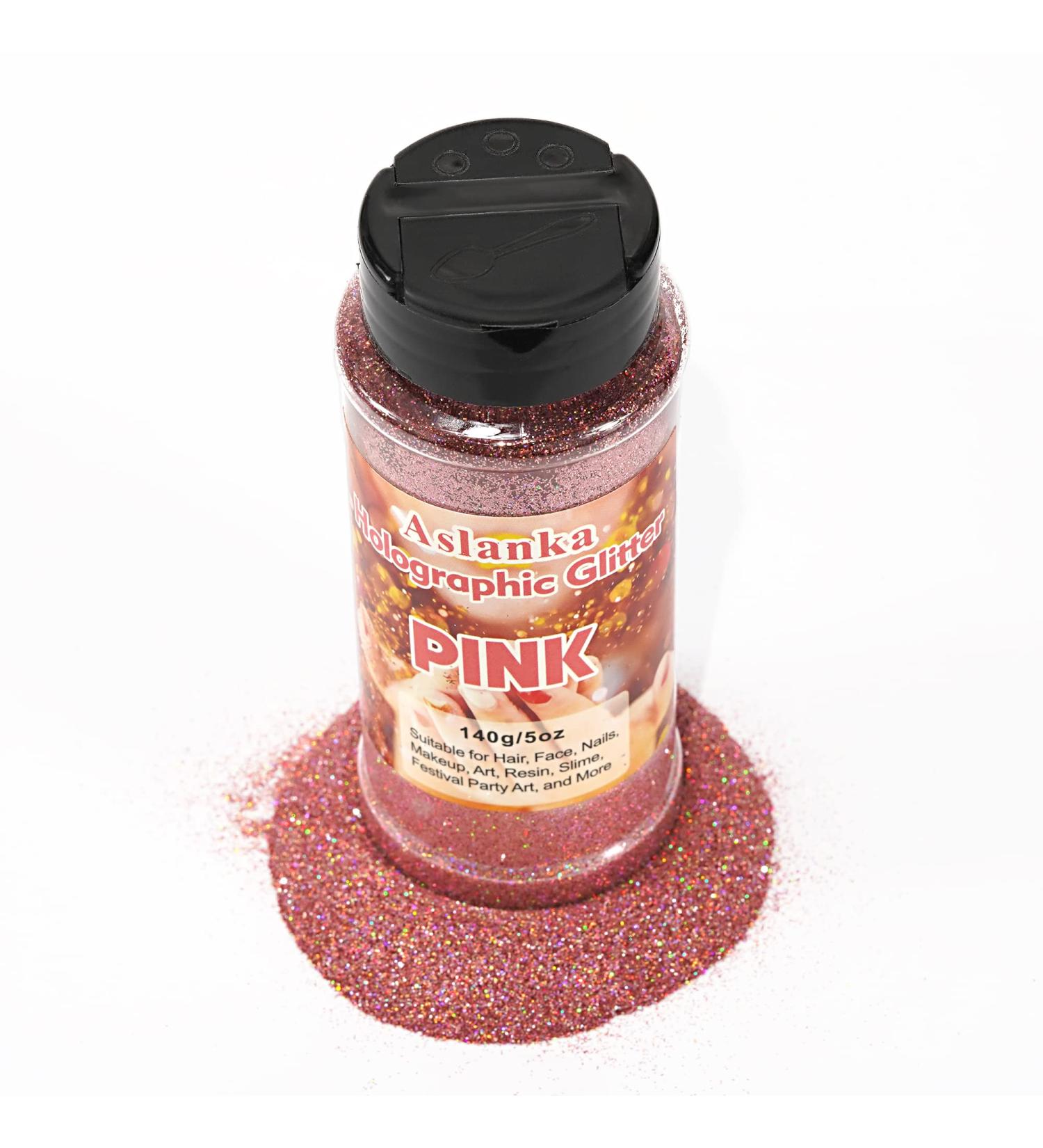 Aslanka 140g Holographic Pink Glitter Powder for Nail Art Epoxy Resin Eyeshadow & DIY Projects - Colorful Iris Glitter - Buy Online on GoSupps.com