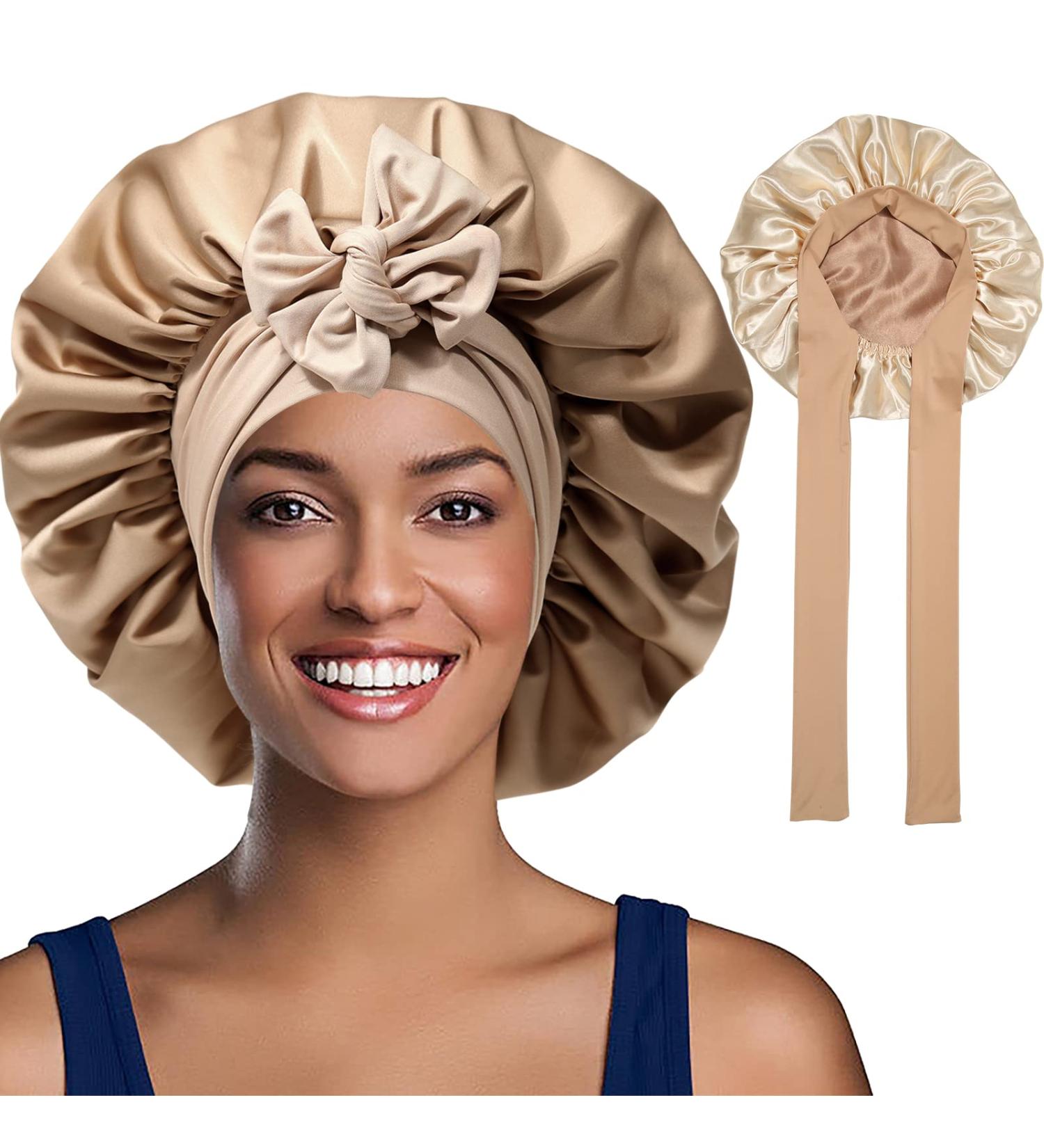 Welrog Satin Hair Hood for Women - Double-Sided Silk Bonnet for Sleeping & Hair Protection - Coffee/Beige Color - Buy Online on GoSupps.com