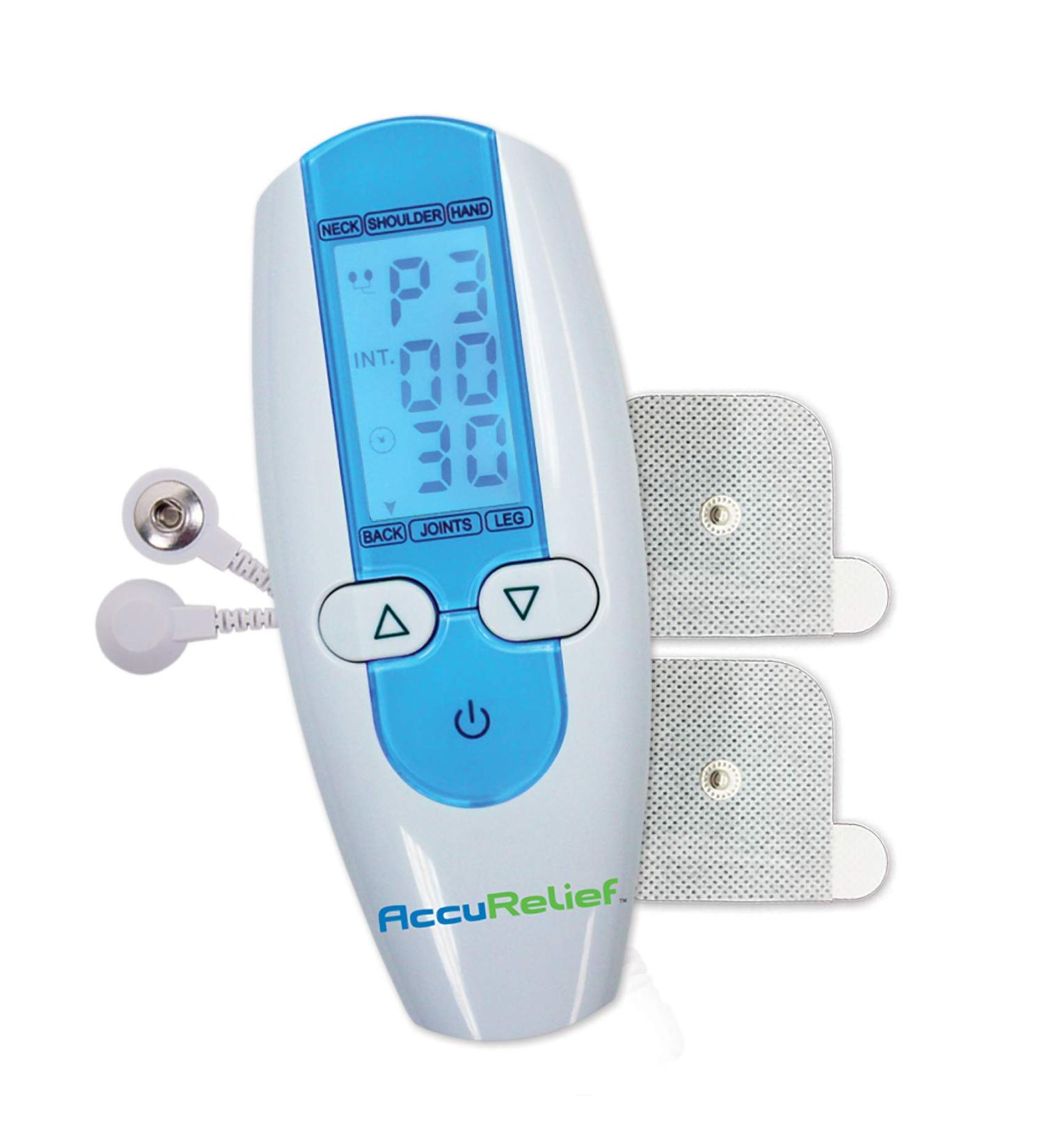 AccuRelief TENS Unit Muscle Stimulator Pain Relief System - Electric Muscle Stimulator for Neck, Back, and Full Body - White and Blue - Buy Online on GoSupps.com