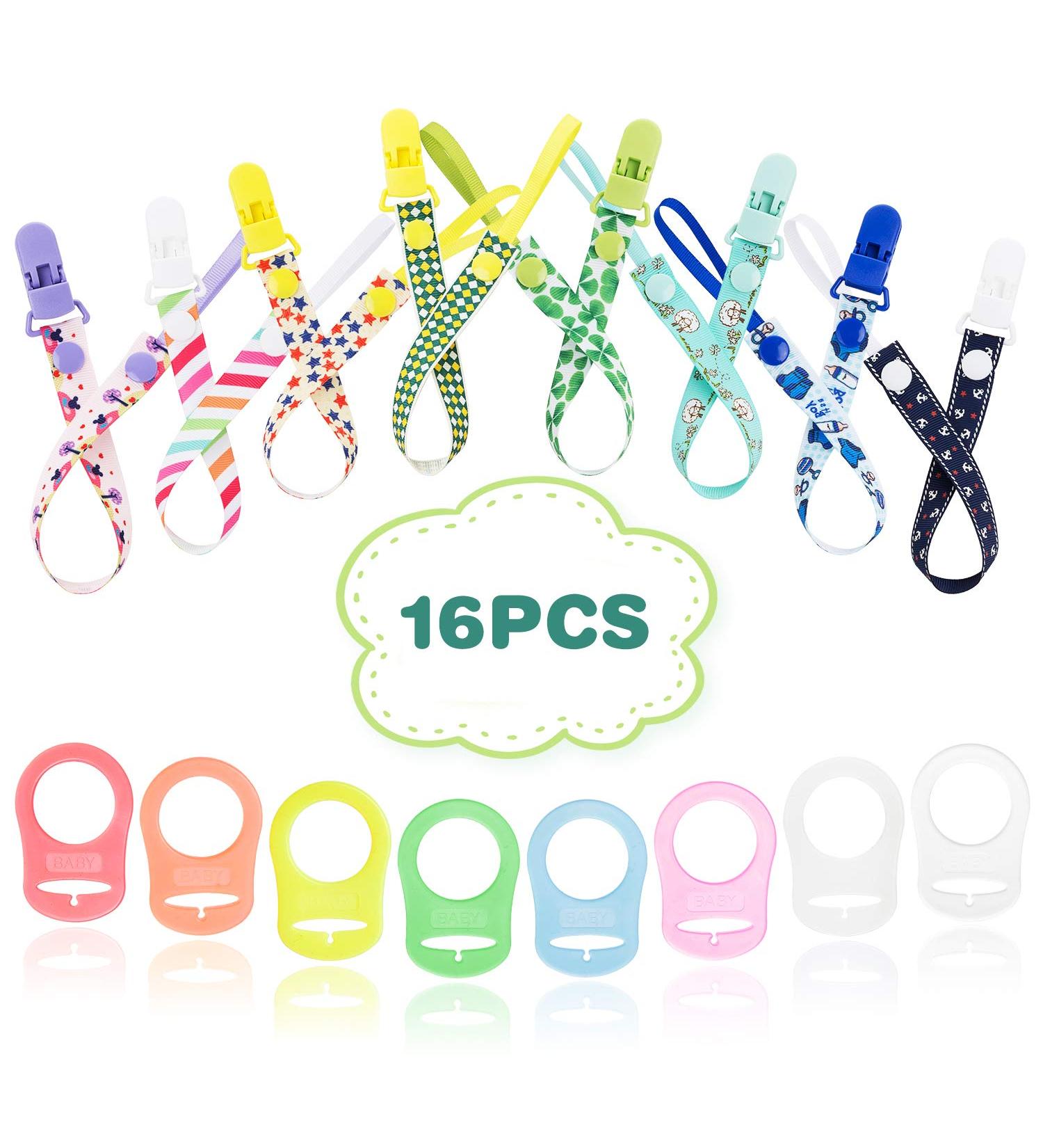 HBselect Pacifier Strap & Chain Clip - 16 pcs Silicone Ring Adapter for Baby Boy & Girl | Durable & Safe Pacifier Holders - Buy Online on GoSupps.com