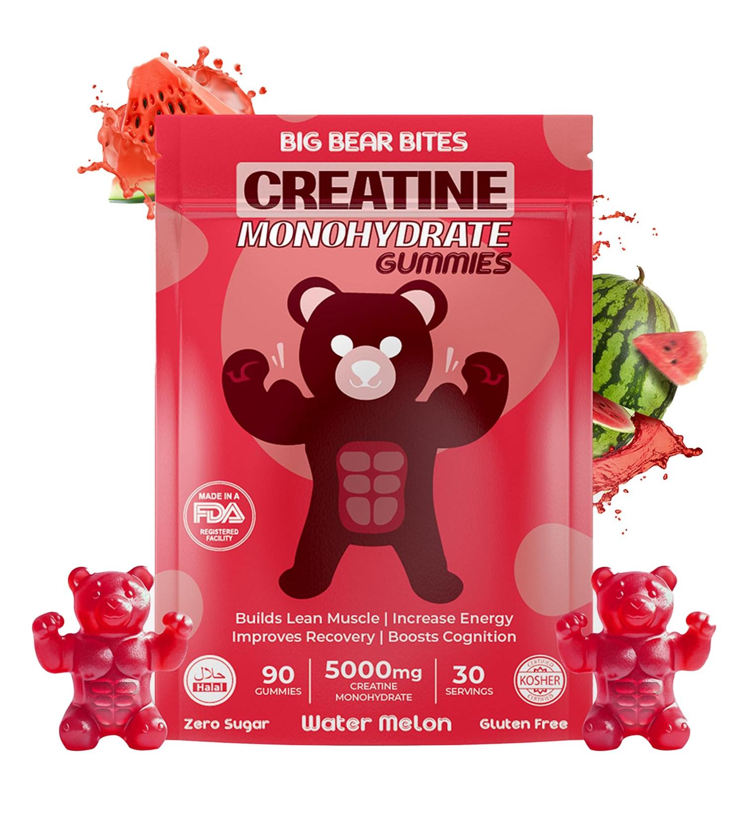 Creatine Monohydrate Gummies - 5000mg Per Serving | Zero Sugar Gluten Free Halal | Watermelon Flavor | 90 Count Pack for Men & Women - Buy Online on GoSupps.com