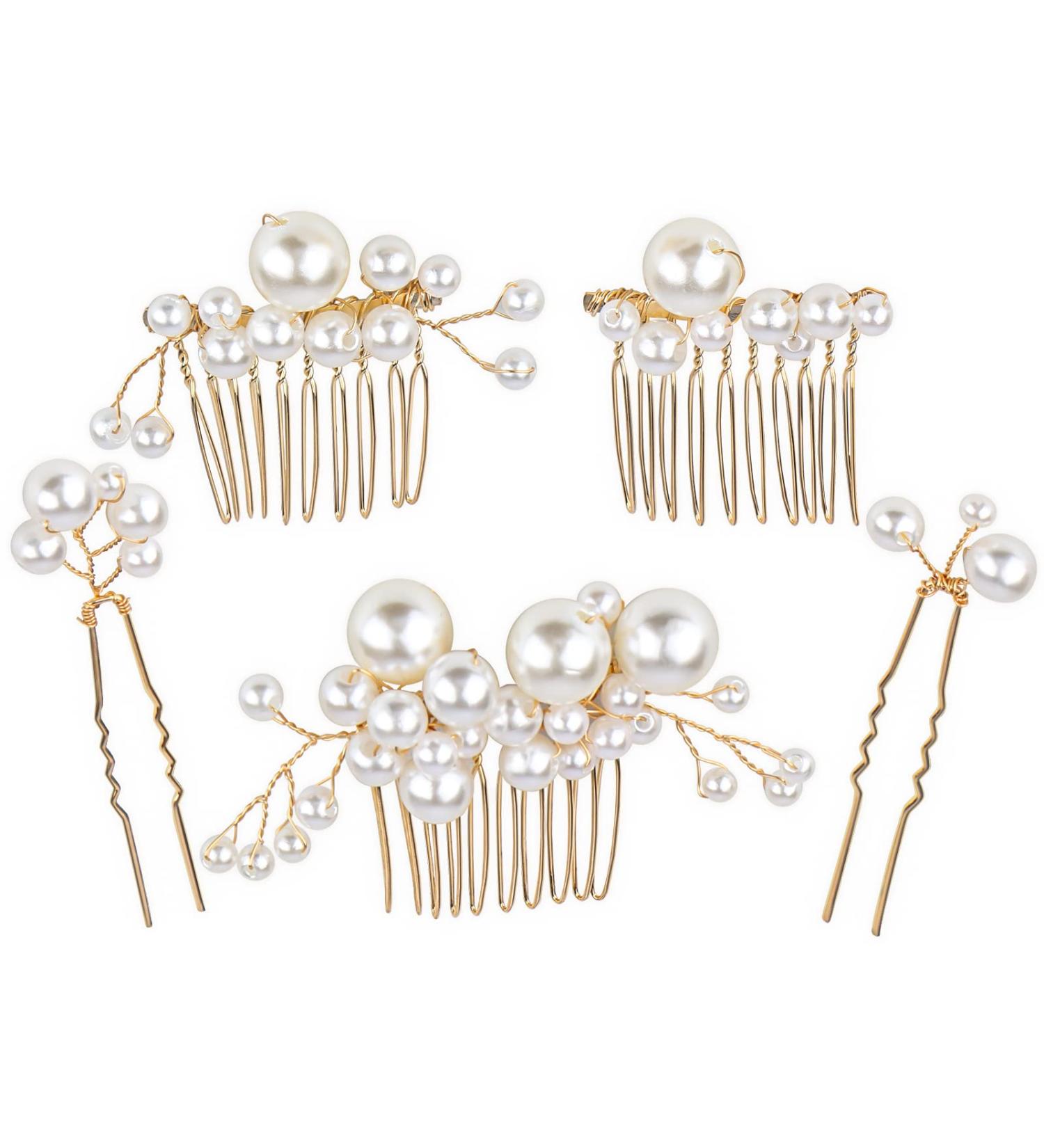 XieNie Gold Wedding Hair Combs & Pins Set - Bridal Accessories for Brides & Bridesmaids - Buy Online on GoSupps.com