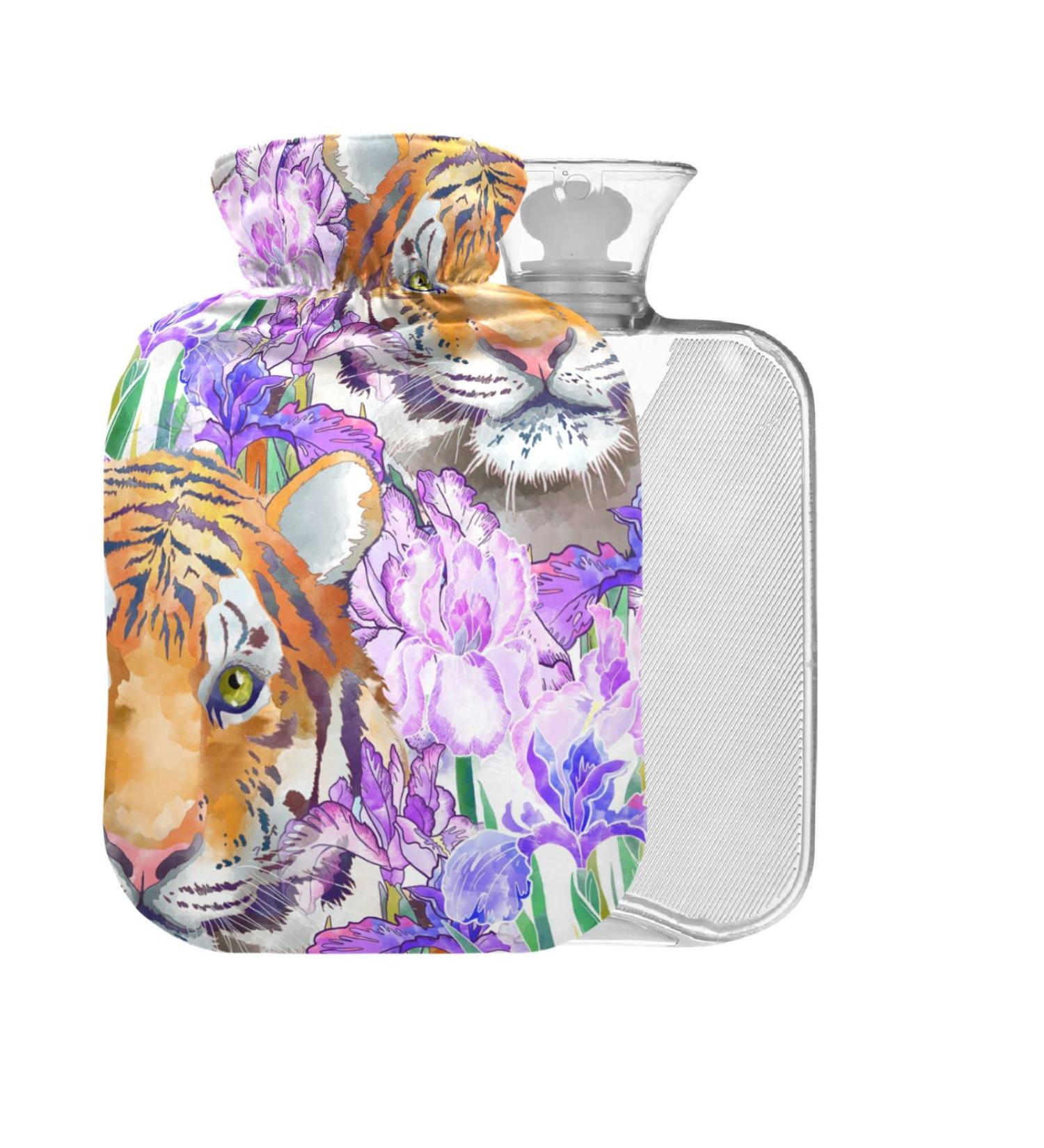 Tiger Flower Hot Water Bottle with Cover - 1L BPA Free Small Bag for Pain Relief & Hot/Cold Therapy - Buy Online on GoSupps.com