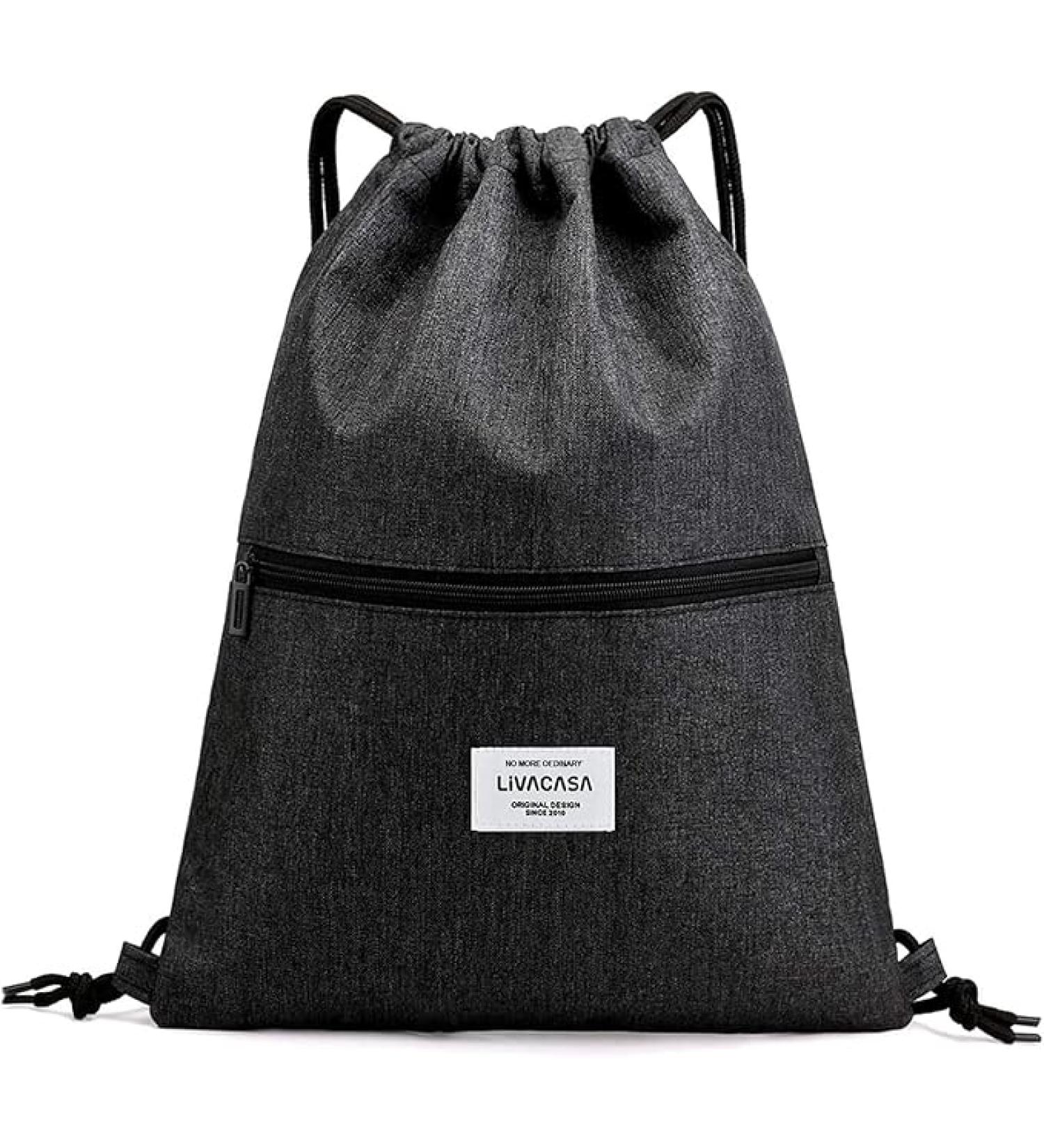 Livacasa Waterproof Gym Bag with Zipper Pocket | Versatile Sports Backpack for Men & Women - Adjustable Tunnel Design - 42x30cm - BLACK - Buy Online on GoSupps.com